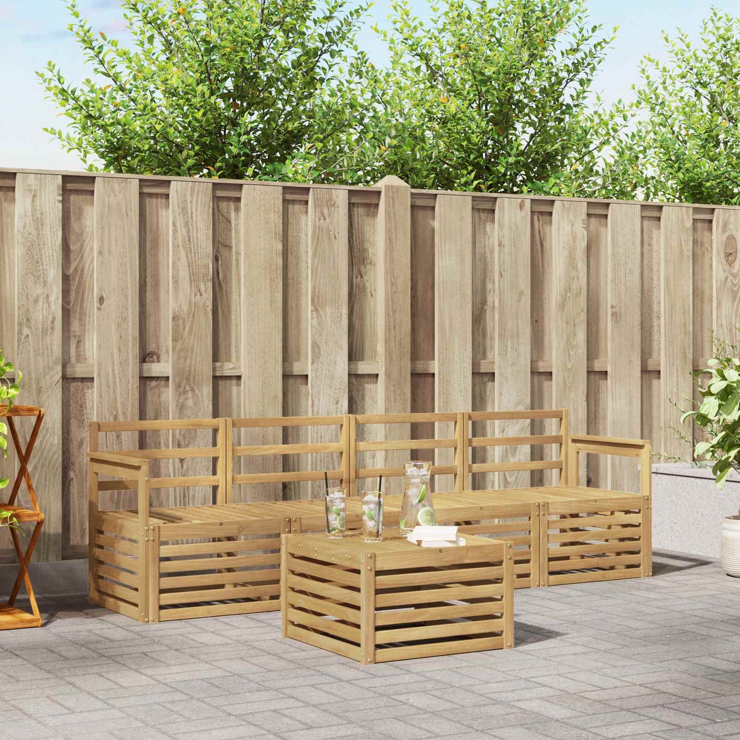 Utendørs sofa-sett 5 pcs Hvit Solid akasietre