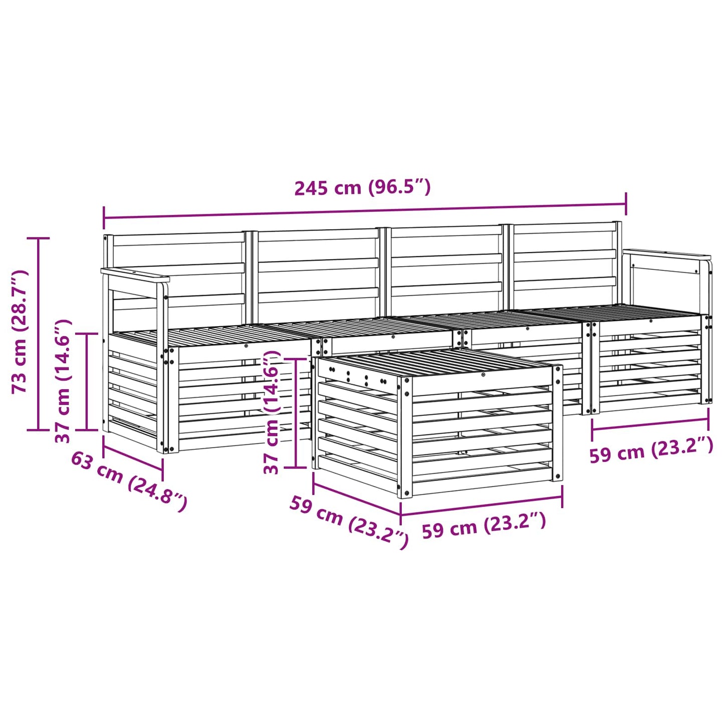 Utendørs sofa-sett 5 pcs Hvit Solid akasietre