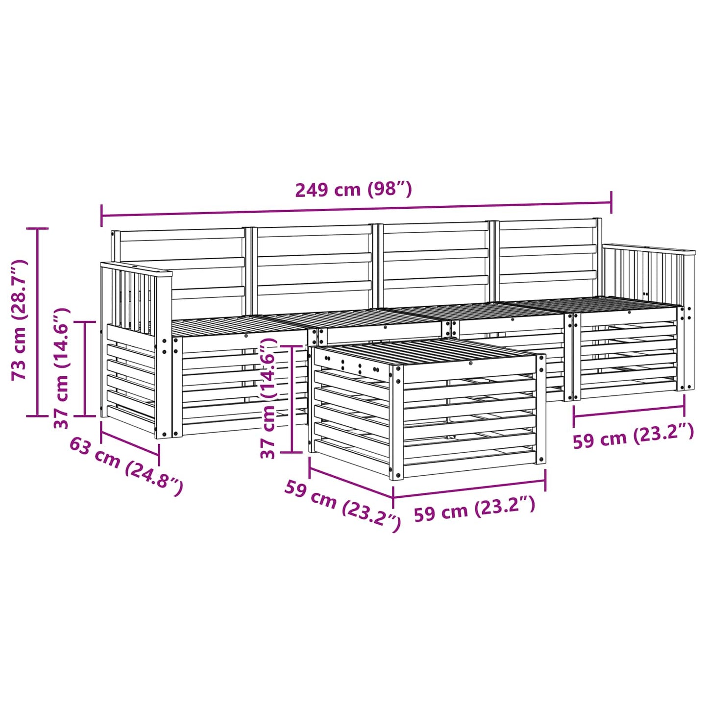 Utendørs sofa-sett 5 pcs Hvit Solid akasietre