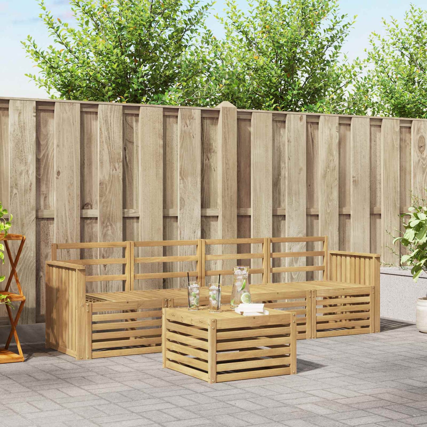Utendørs sofa-sett 5 pcs Hvit Solid akasietre