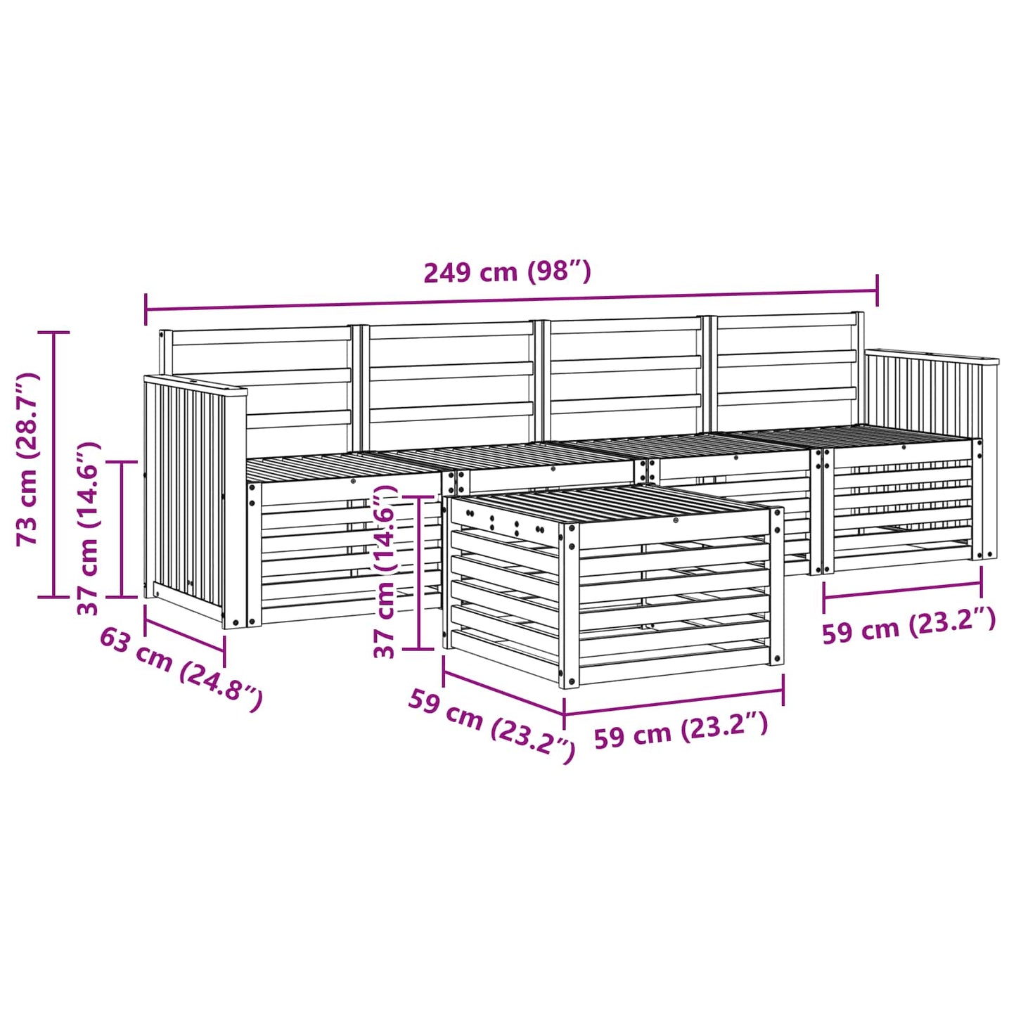 Utendørs sofa-sett 5 pcs Hvit Solid akasietre