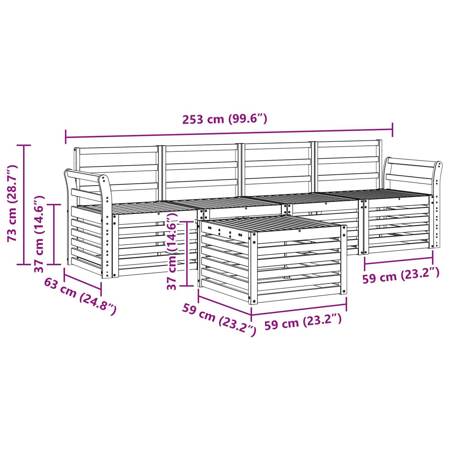 Utendørs sofa-sett 5 pcs Hvit Solid akasietre