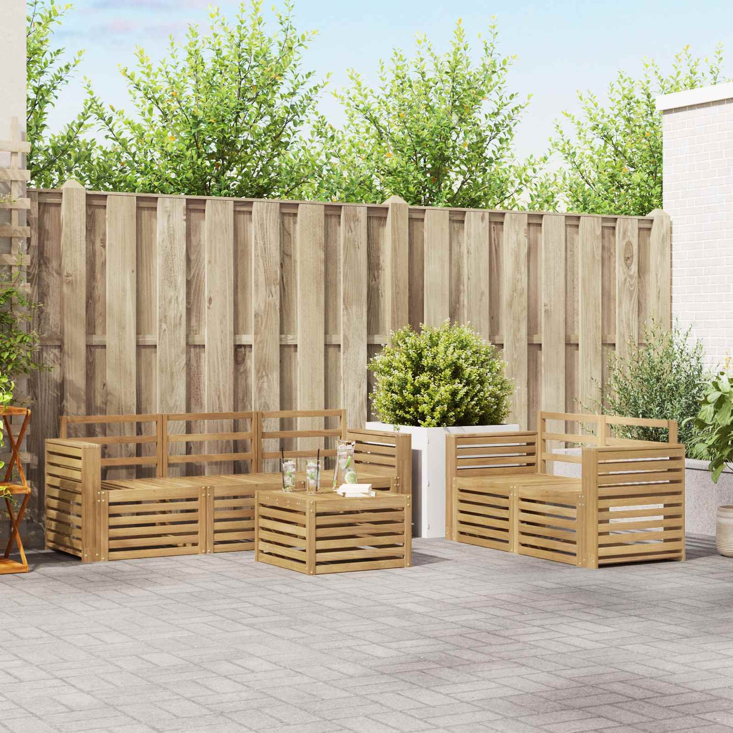 Utendørs sofa-sett 6 stk. Hvit Solid akasietre