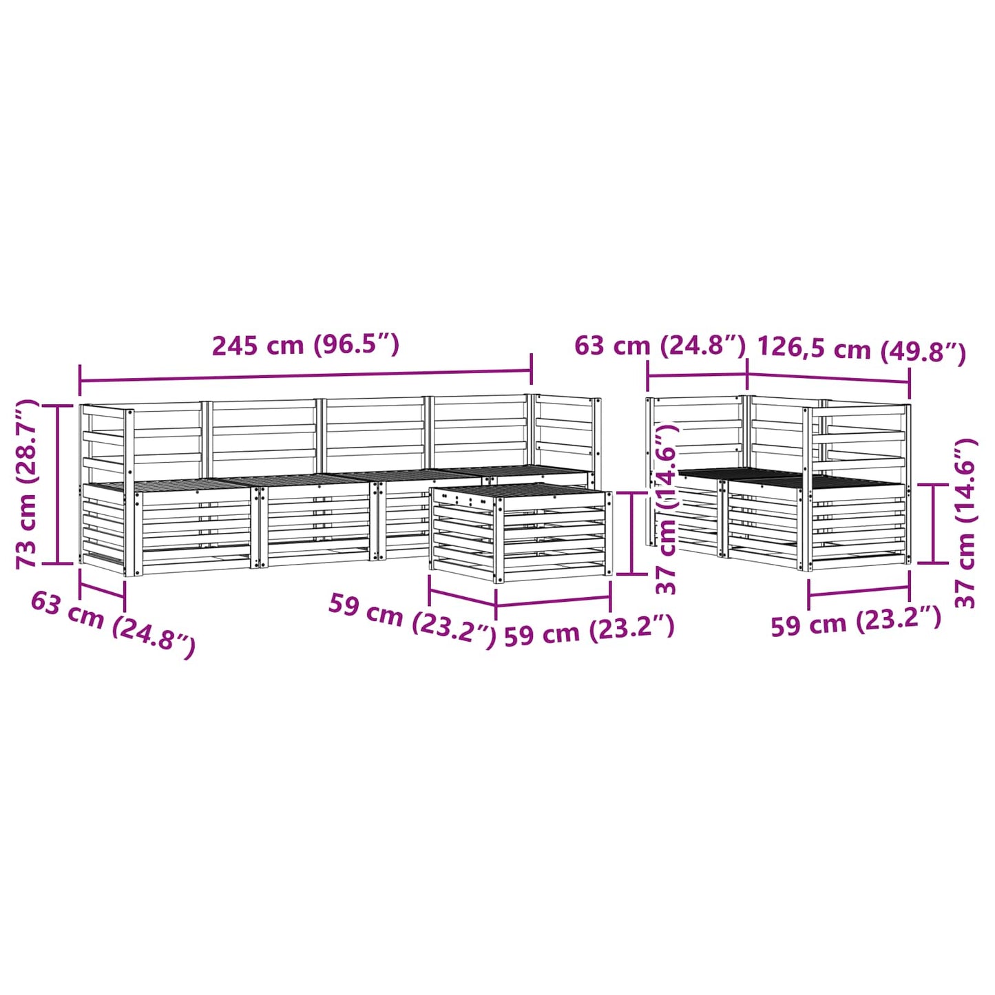 Utendørs sofa-sett 7 pcs Hvit Solid akasietre