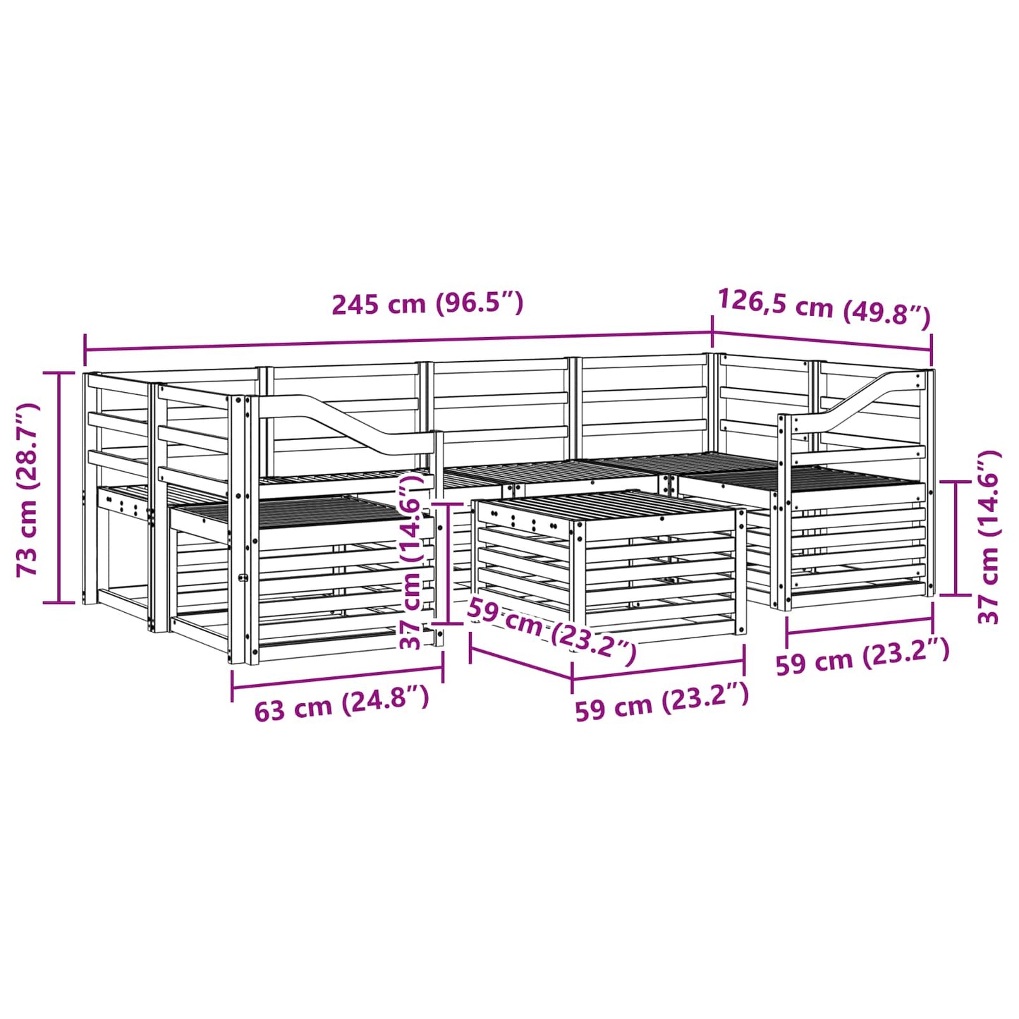 Utendørs sofa-sett 7 pcs Hvit Solid akasietre