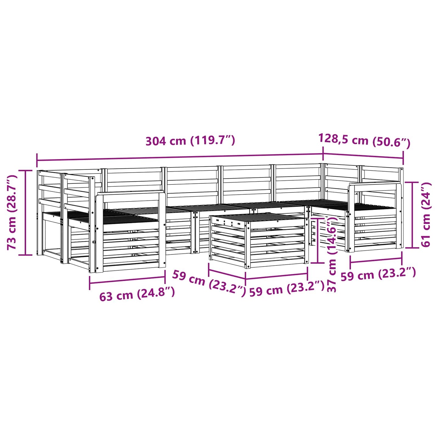 Utendørs sofa-sett 8 pcs Hvit Solid akasietre