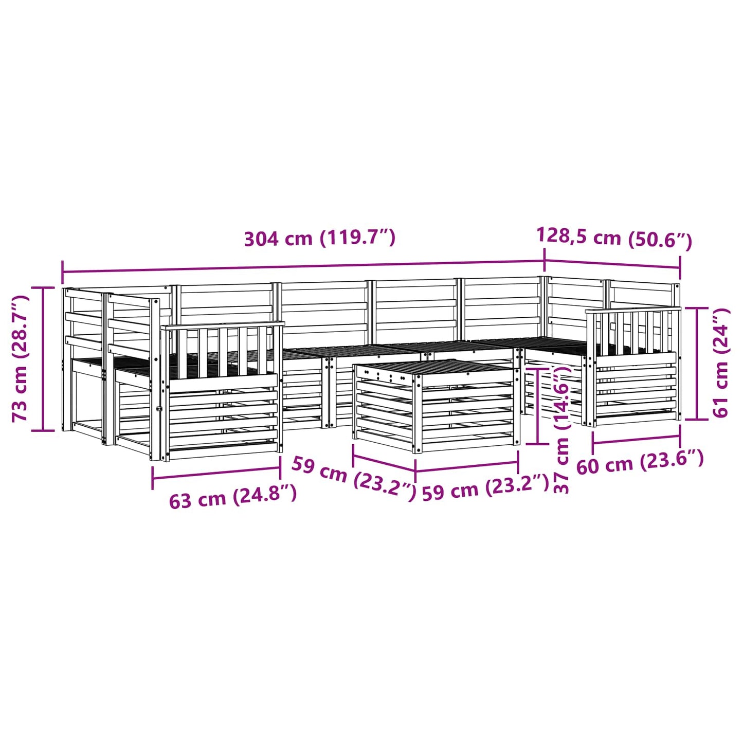Utendørs sofa-sett 8 pcs Hvit Solid akasietre