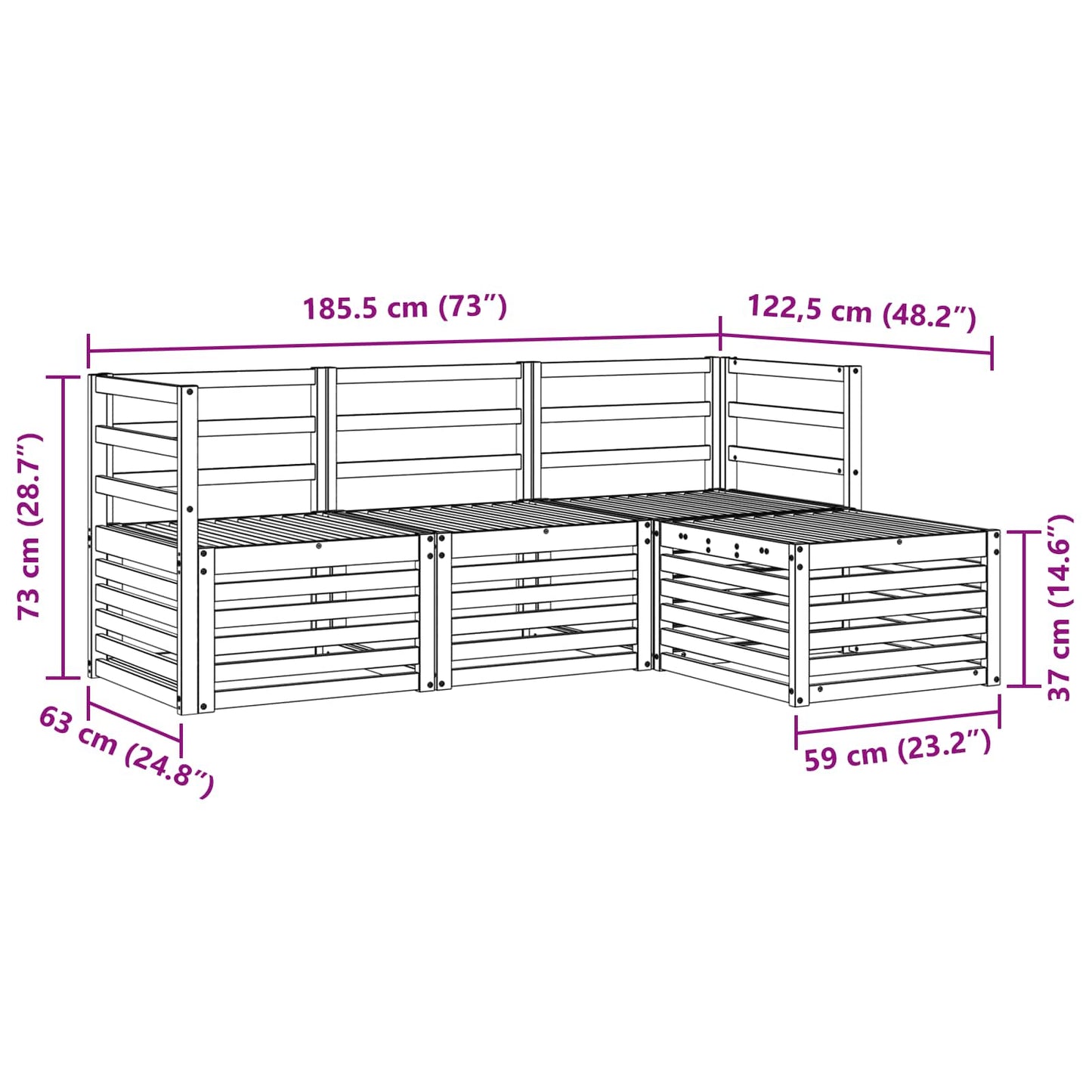 Utendørs sofa-sett 4 pcs Hvit Solid akasietre