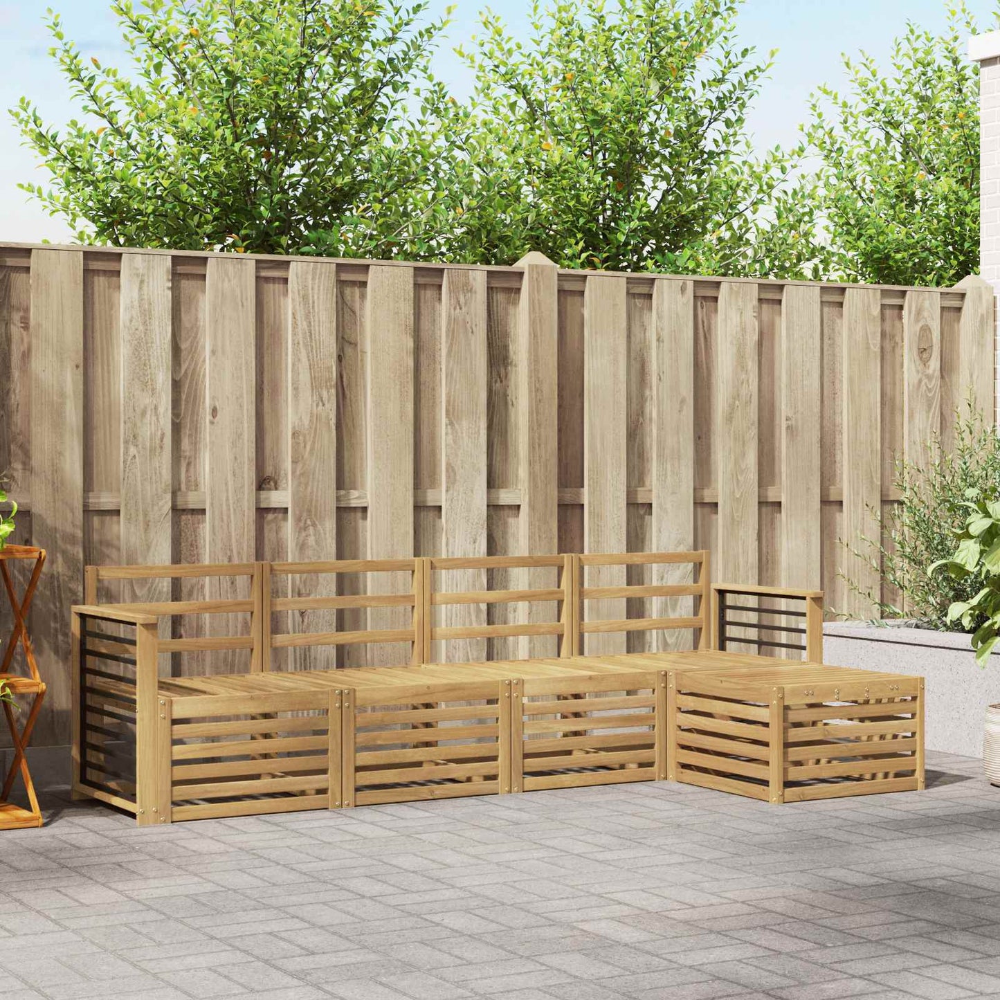 Utendørs sofa-sett 5 pcs Hvit Solid akasietre