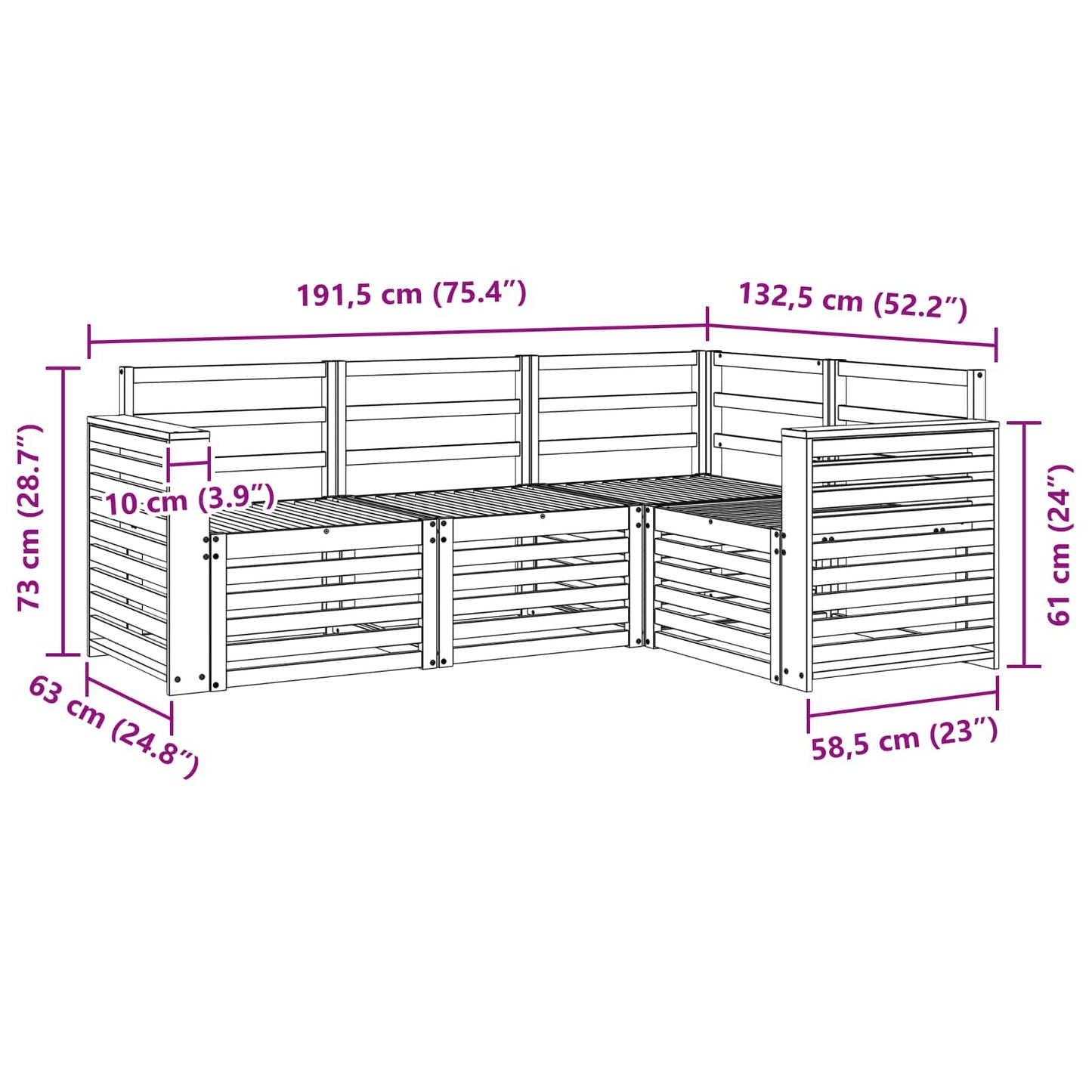 Sofasett 4 pcs Hvit 191 x 132,5 x 73 cm Solid akasietre