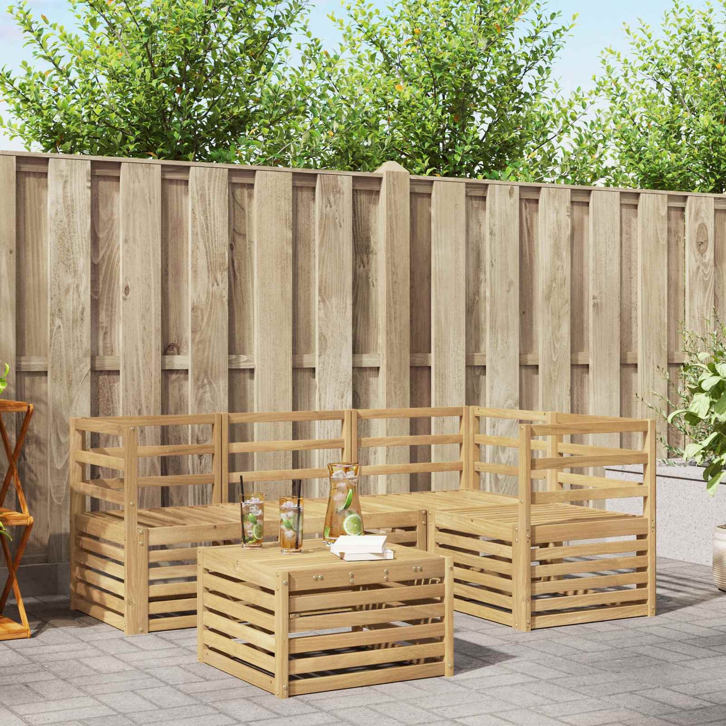 Utendørs sofa-sett 5 pcs Hvit 59 x 59 x 37 cm Solid akasietre