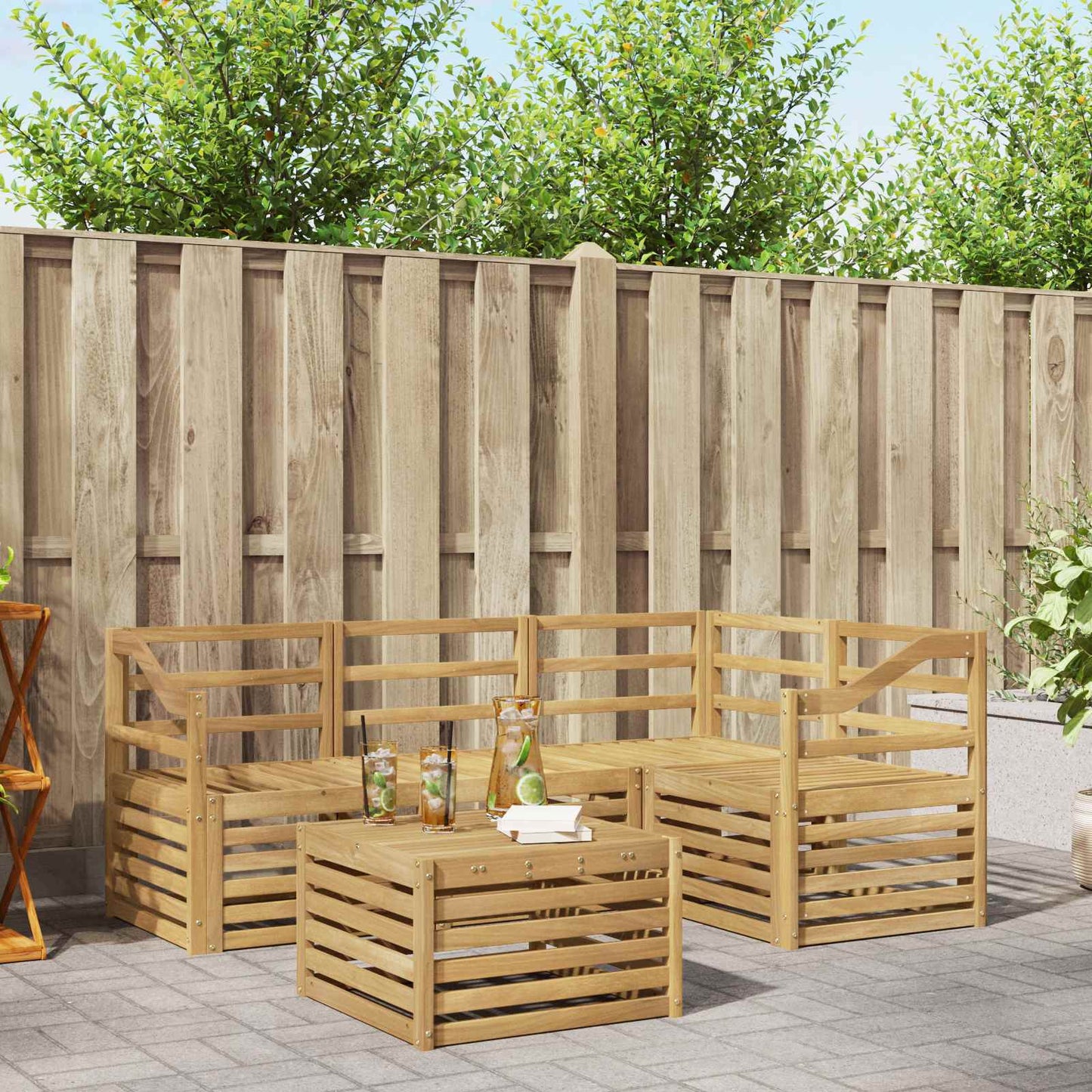 Utendørs sofa-sett 5 pcs Hvit 59 x 59 x 37 cm Solid akasietre