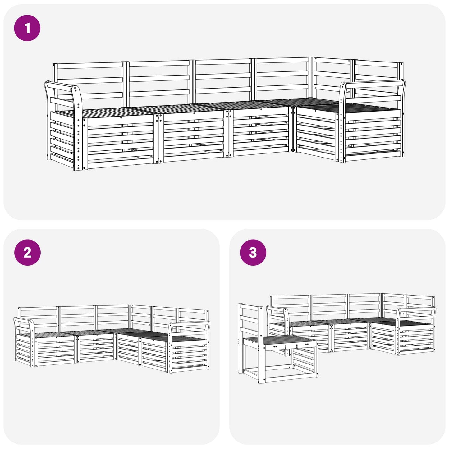 Utendørs sofa-sett 5 pcs Hvit 249 x 130,5 x 73 cm