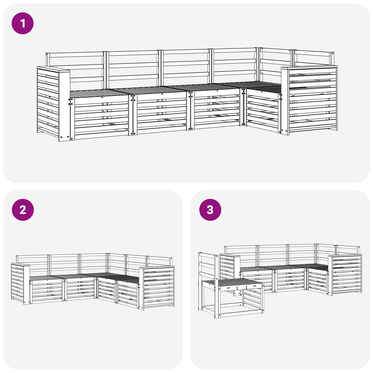 Utendørs sofa-sett 5 pcs Hvit 251 x 132,5 x 73 cm