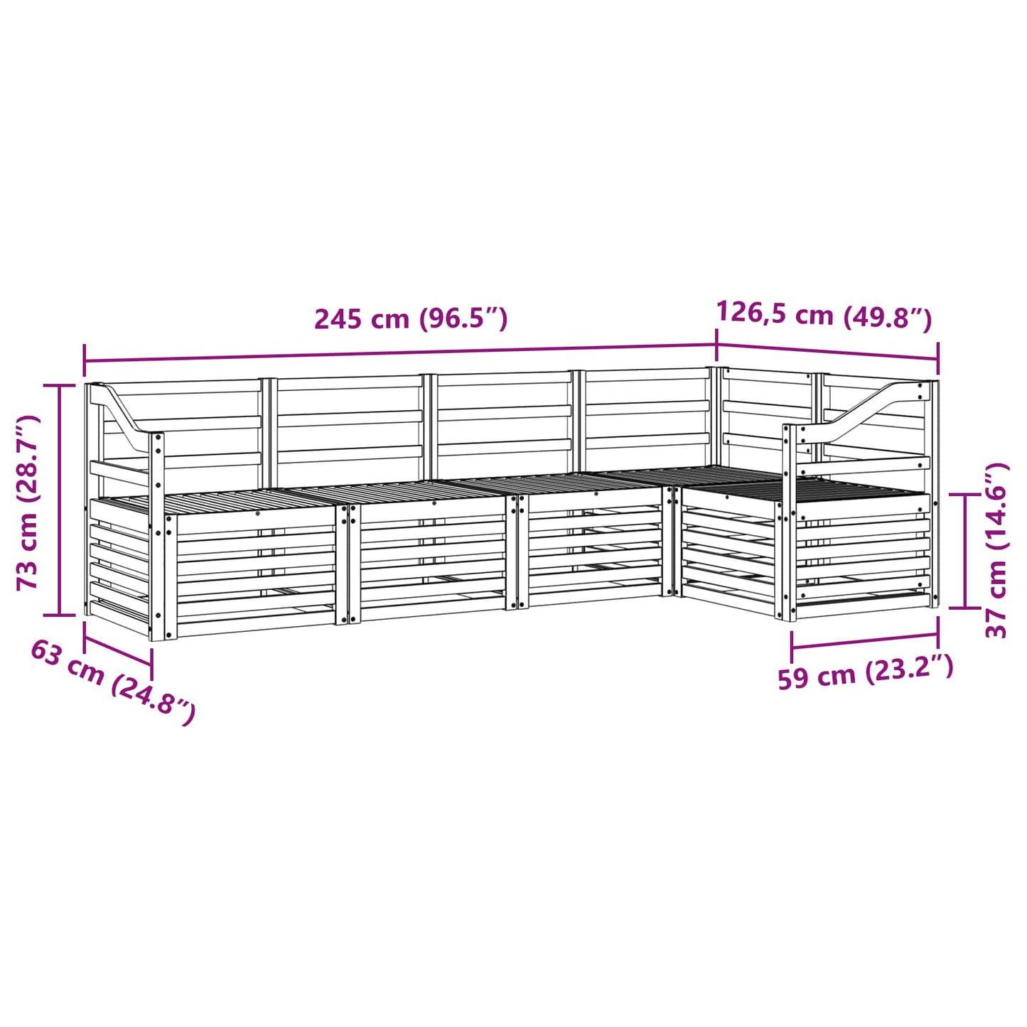 Utendørs sofa-sett 5 pcs Hvit 245 x 126,5 x 73 cm