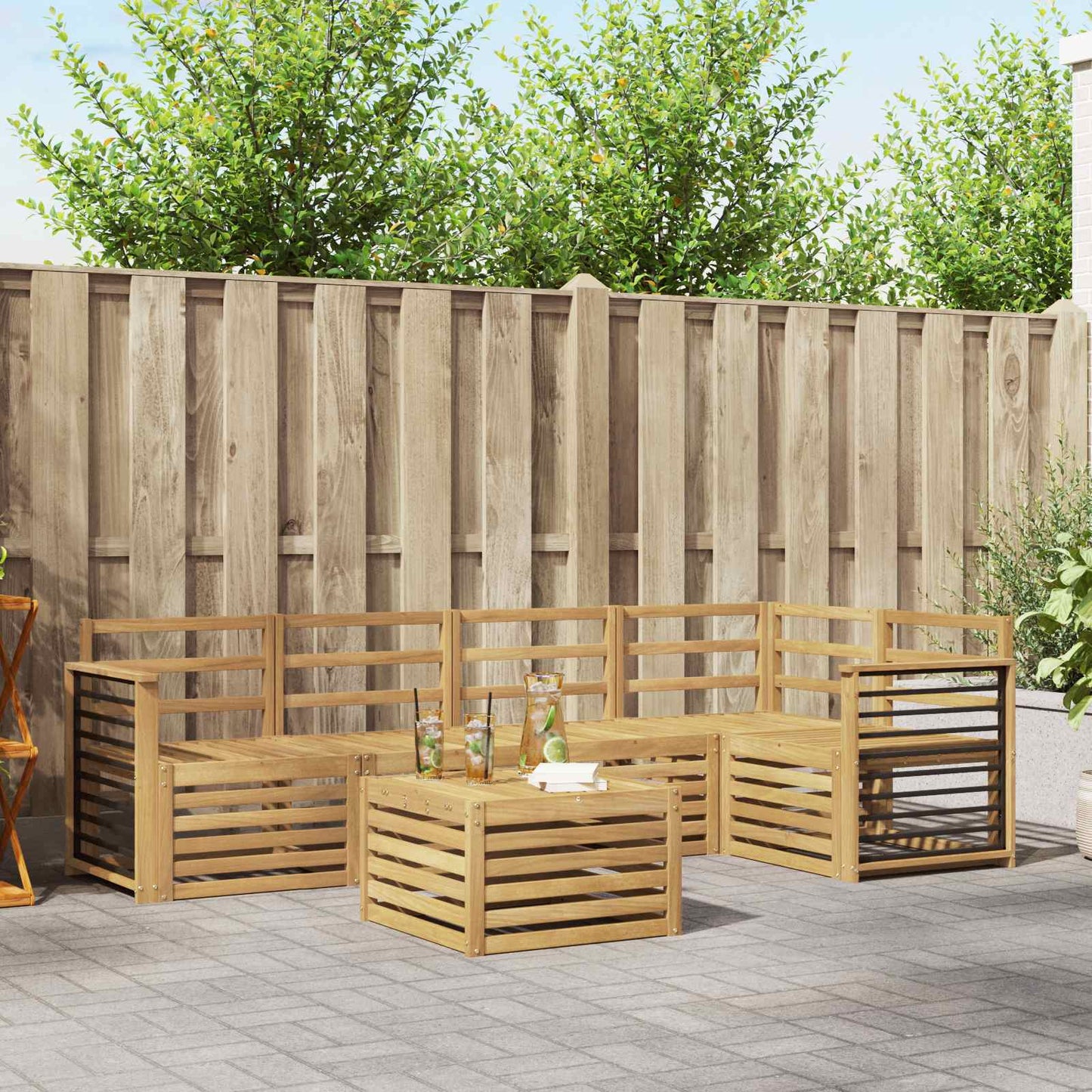 Utendørs sofa-sett 6 pcs Hvit 59 x 59 x 37 cm Solid akasietre