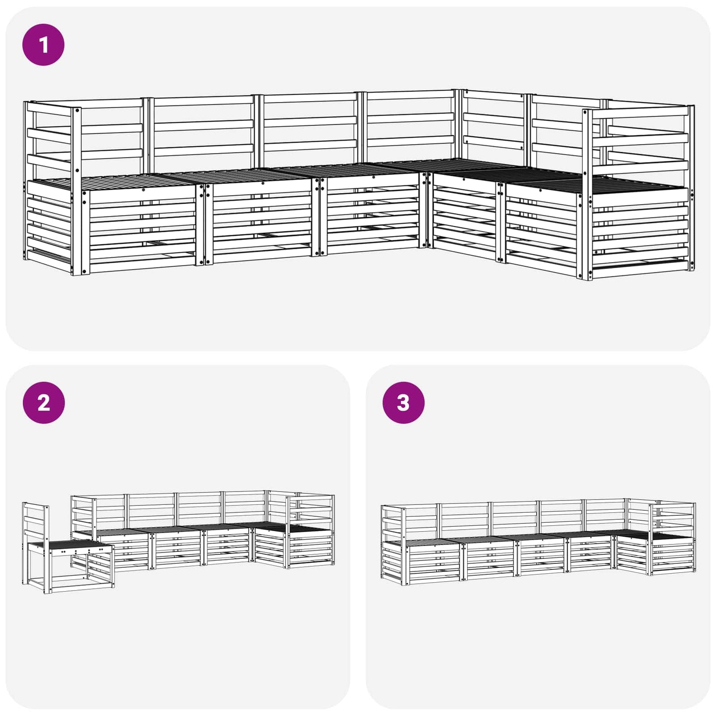 Utendørs sofa-sett 6 pcs Hvit 304 x 126,5 x 73 cm