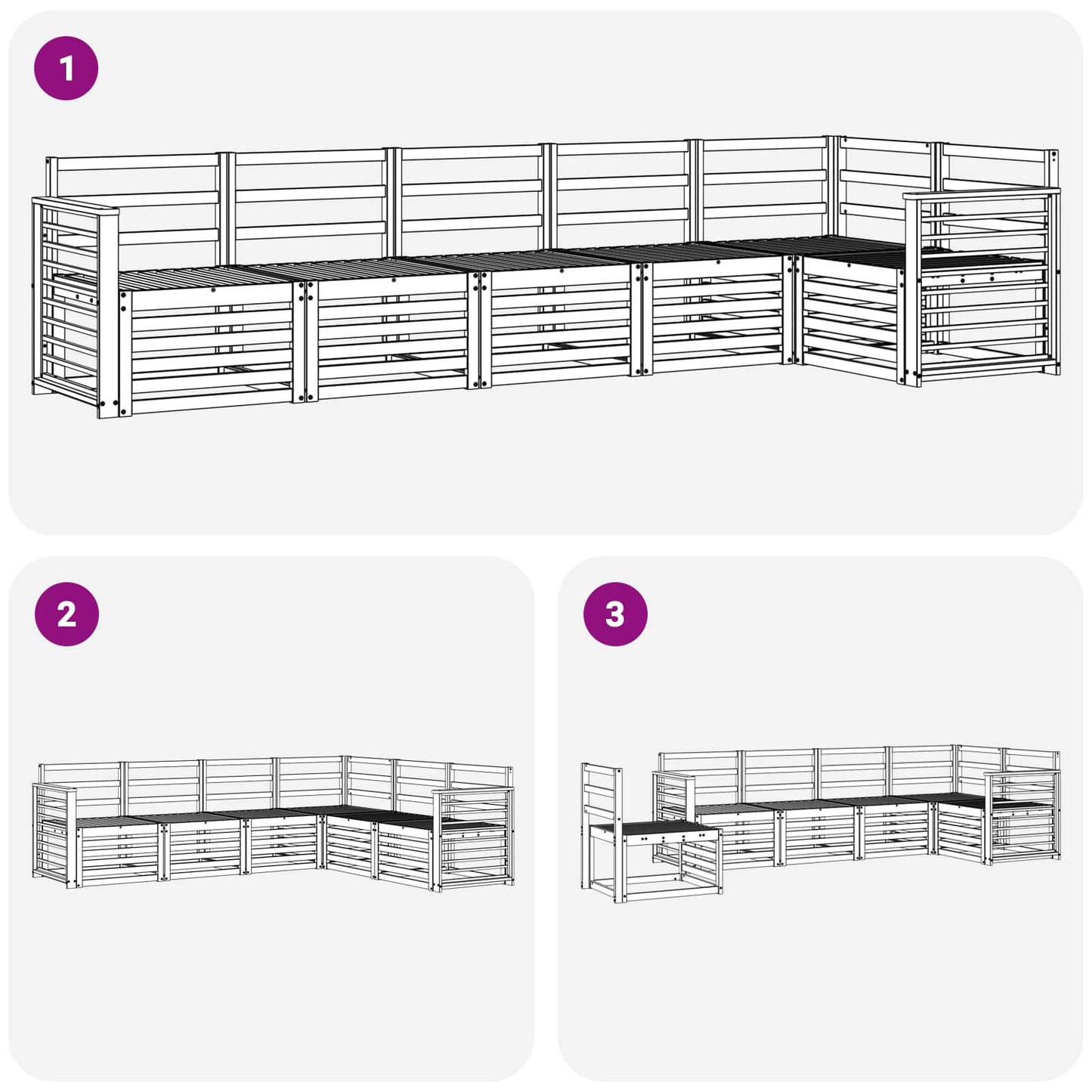 Utendørs sofa-sett 6 pcs Hvit 306 x 128,5 x 73 cm