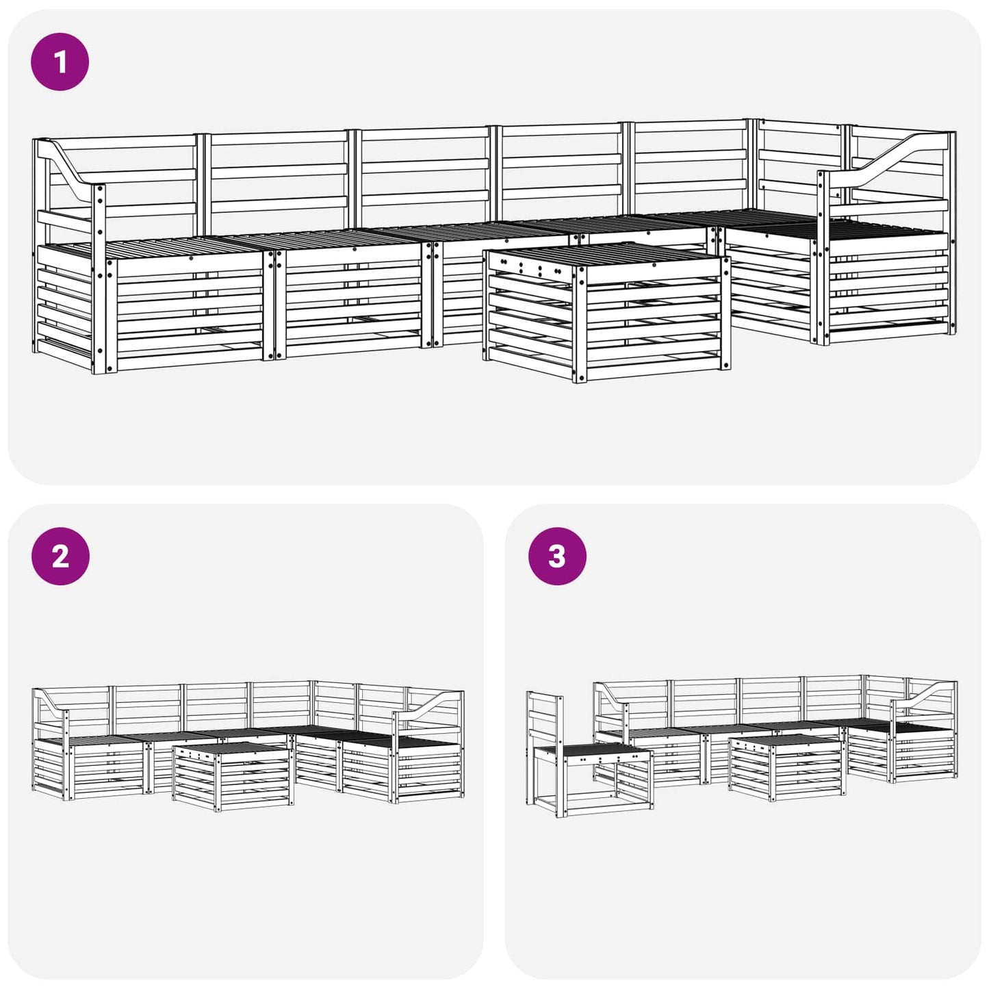 Utendørs sofa-sett 7 pcs Hvit 59 x 59 x 37 cm Solid akasietre
