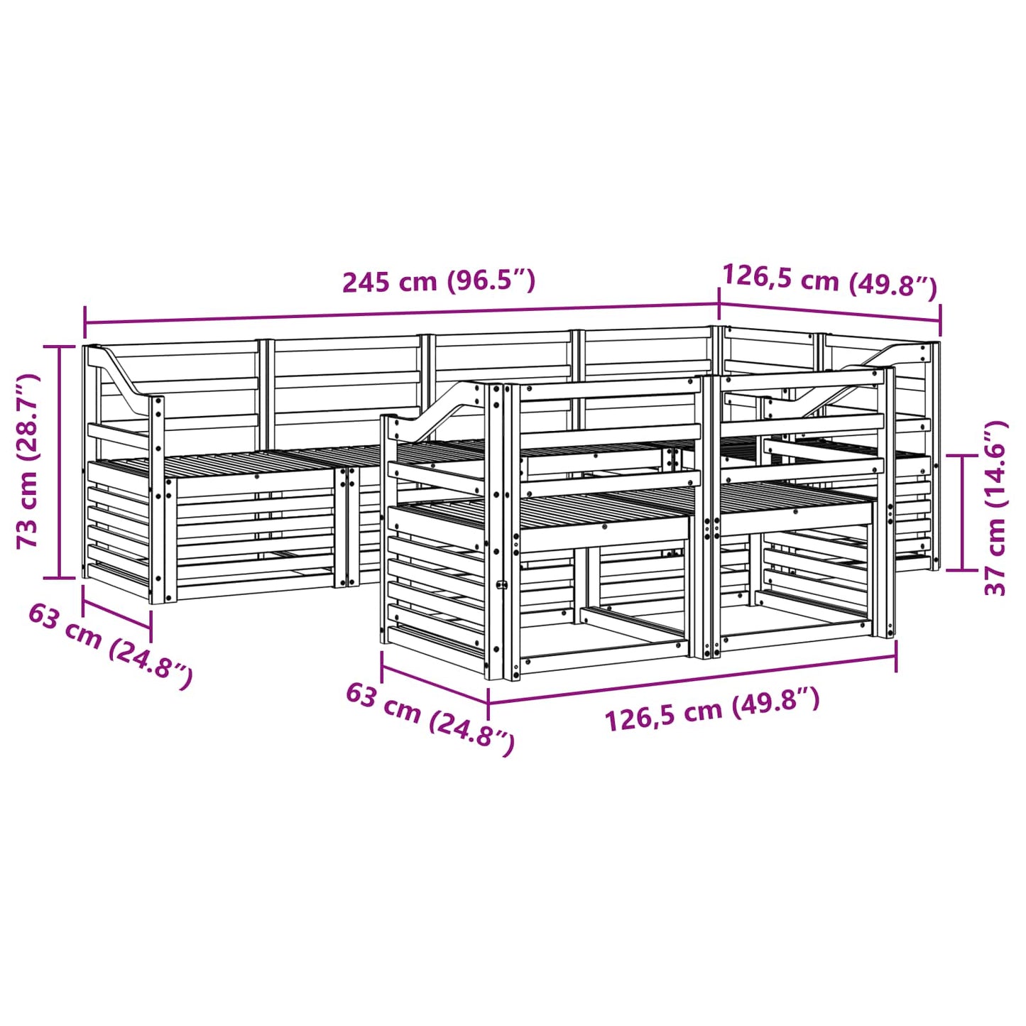 Utendørs sofa-sett 7 pcs Hvit 245 x 126,5 x 73 cm