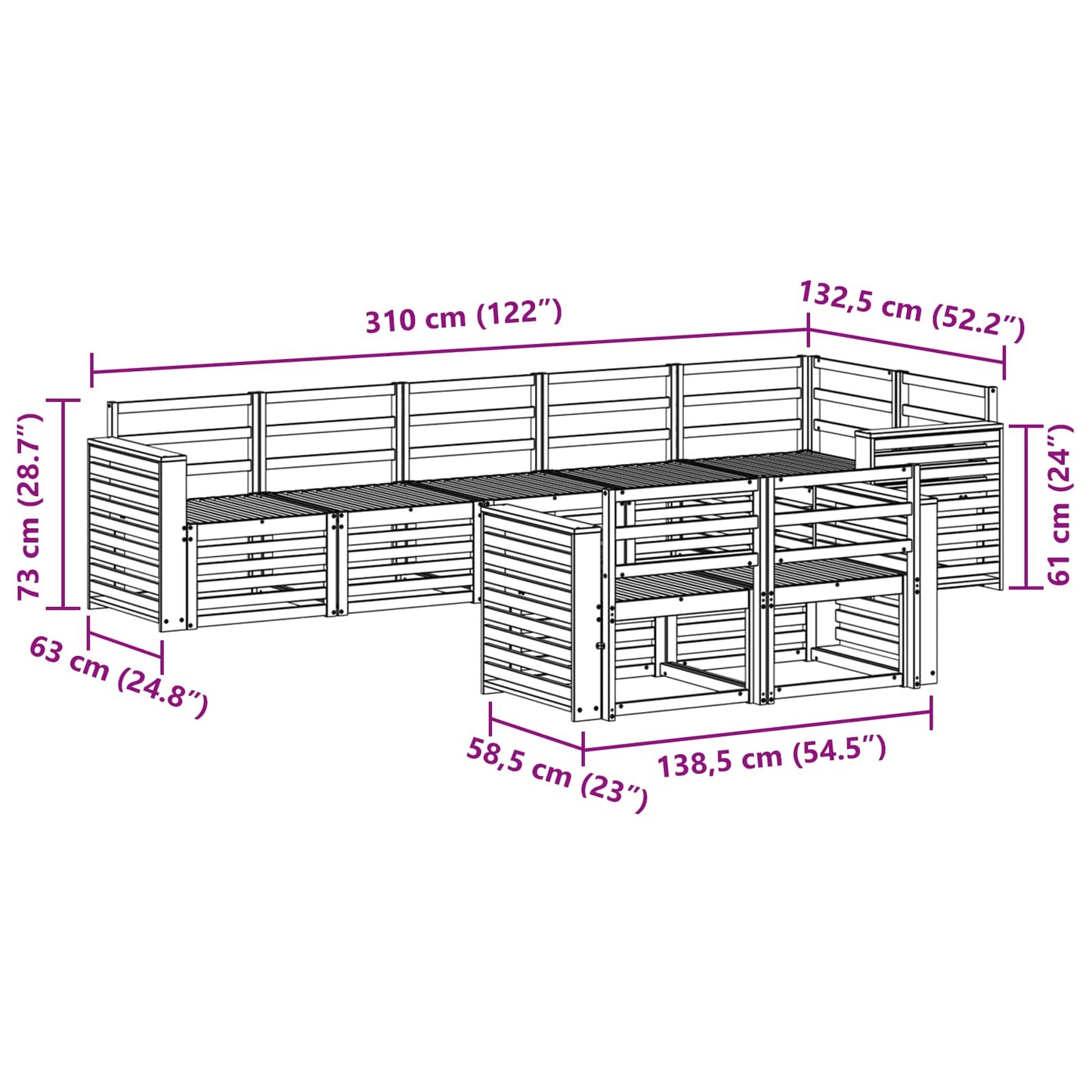 Utendørs sofa-sett 8 pcs Hvit 310 x 132,5 x 73 cm