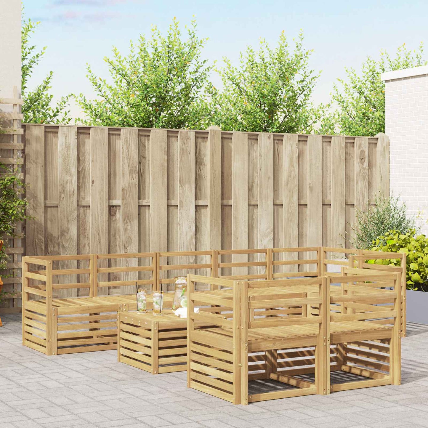 Utendørs sofa-sett 9 pcs Hvit 59 x 59 x 37 cm Solid akasietre