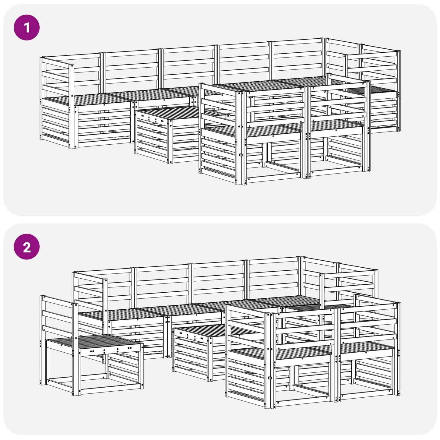 Utendørs sofa-sett 9 pcs Hvit 59 x 59 x 37 cm Solid akasietre