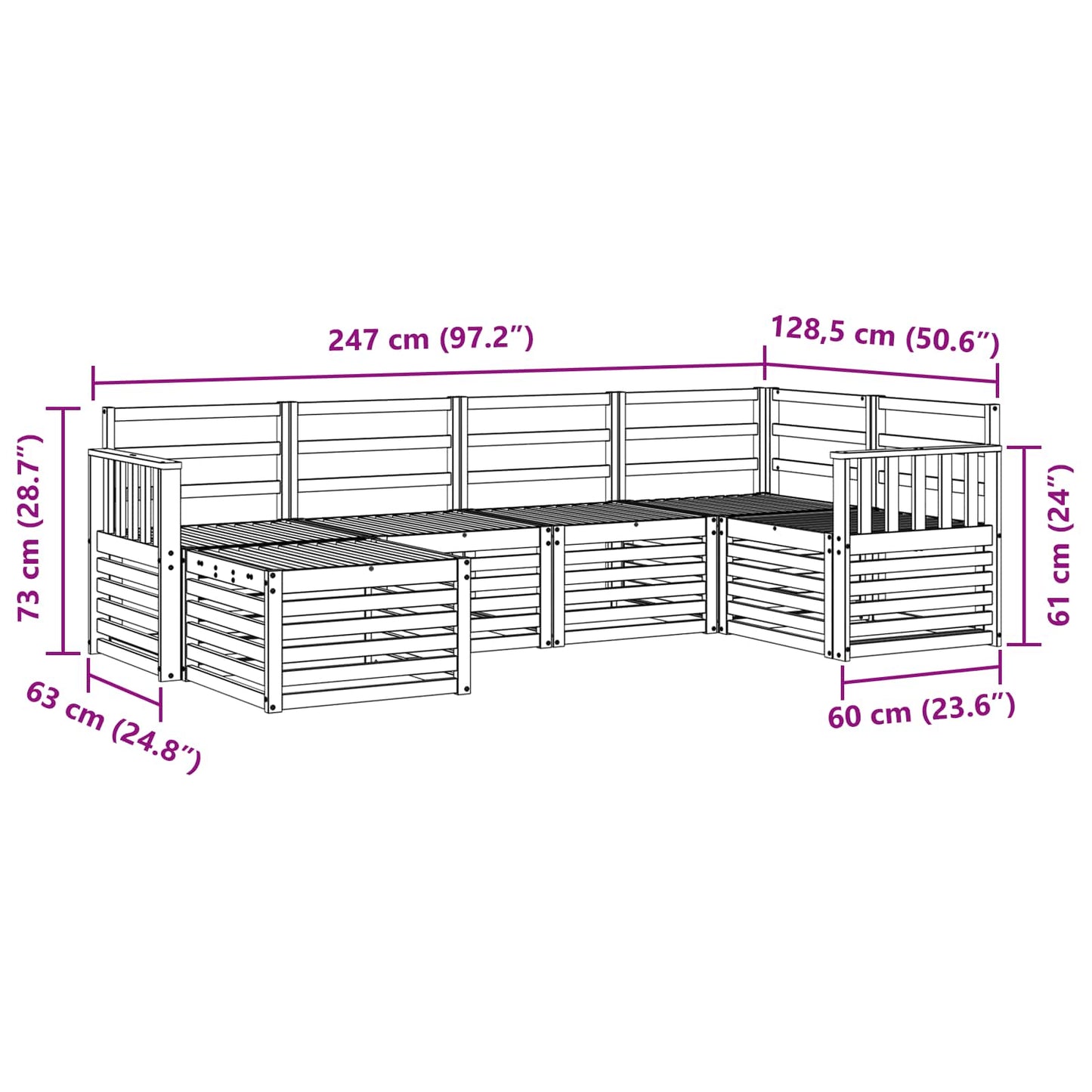 Utendørs sofa-sett 6 pcs Hvit Polyester