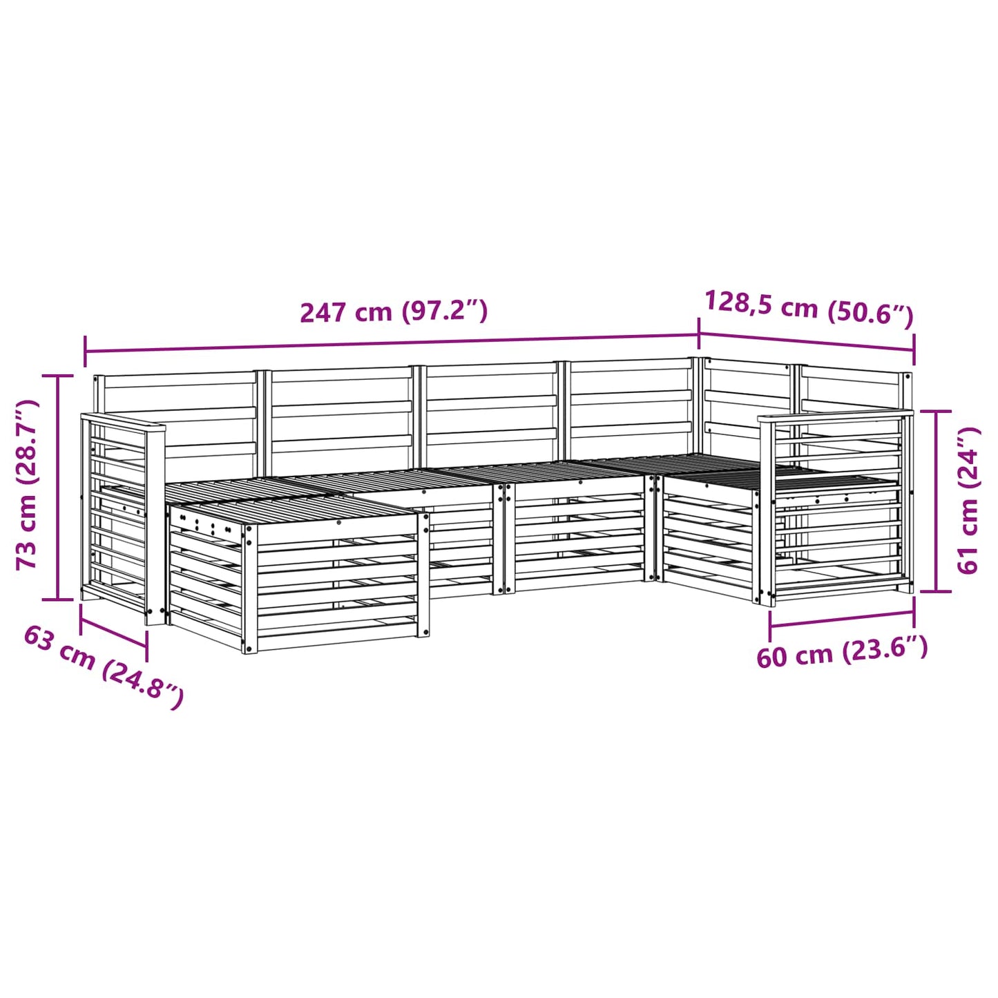 Utendørs sofa-sett 6 pcs Hvit Polyester