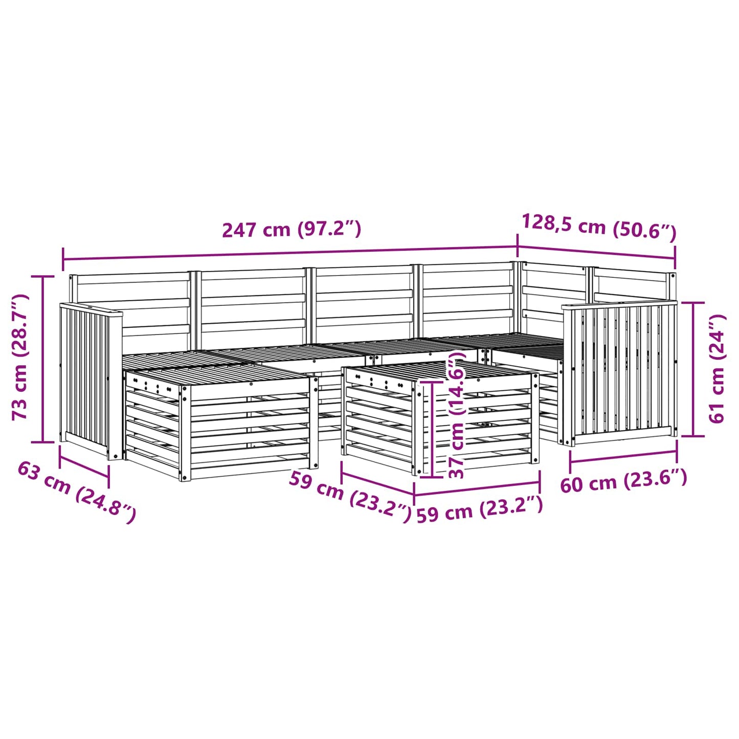 Utendørs sofa-sett 7 pcs Hvit Polyester