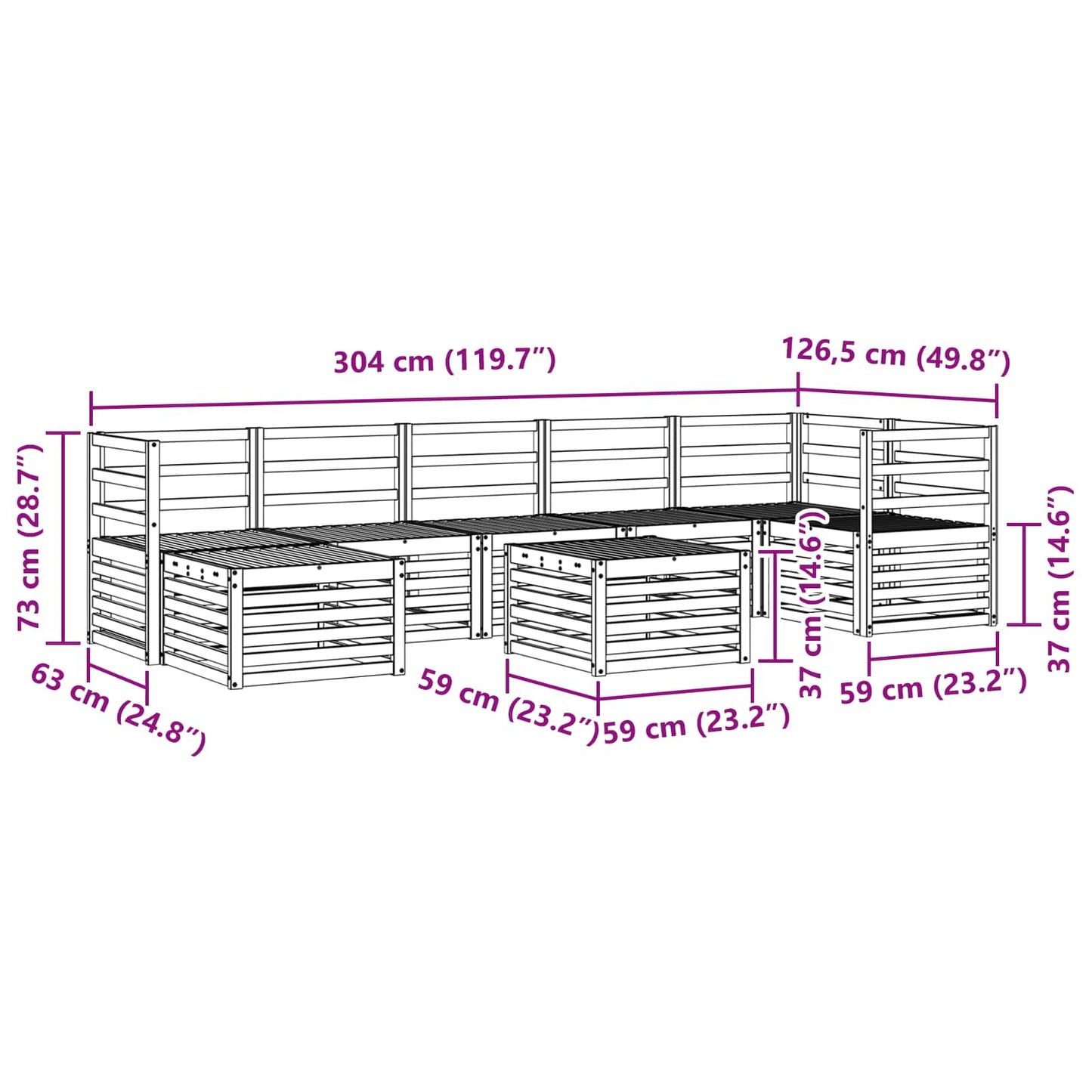 Utendørs sofa-sett 8 pcs Hvit 59 x 59 x 37 cm Solid akasietre