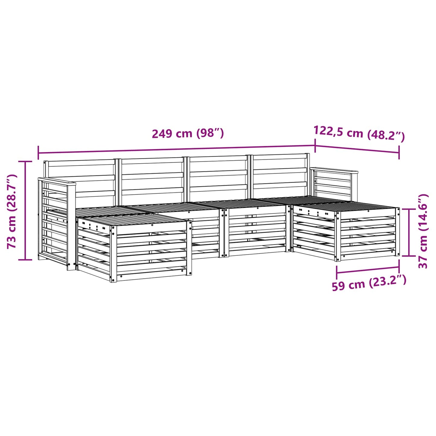 Sofasett 6 pcs Hvit Solid akasietre
