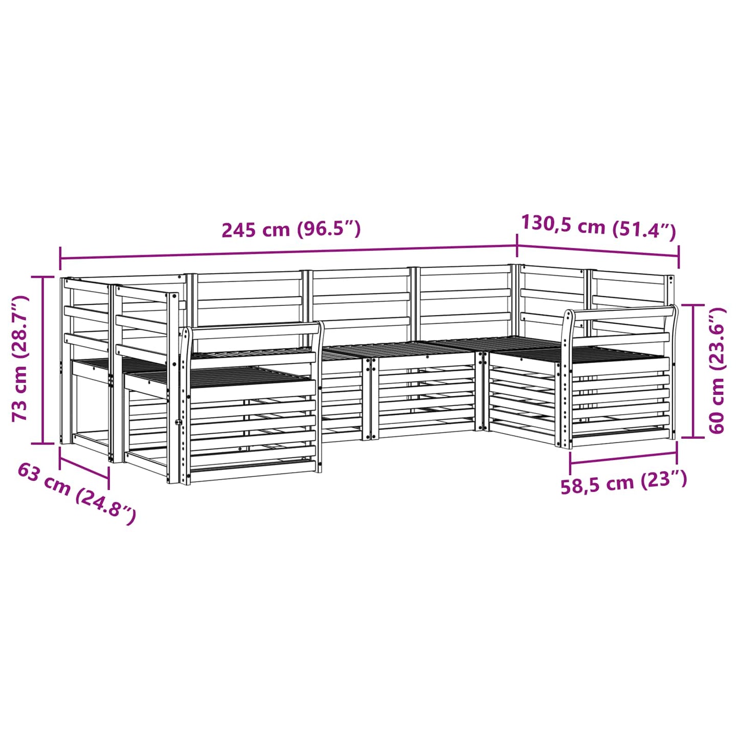 Utendørs sofa-sett 6 pcs Hvit 245 x 130,5 x 73 cm