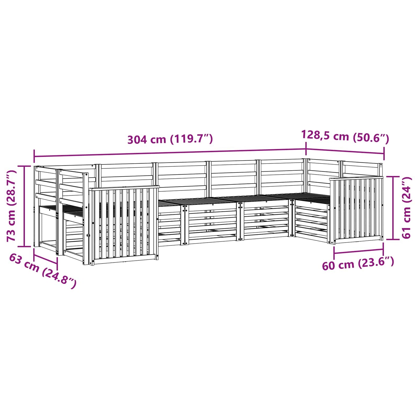 Utendørs sofa-sett 7 pcs Hvit 304 x 128,5 x 73 cm