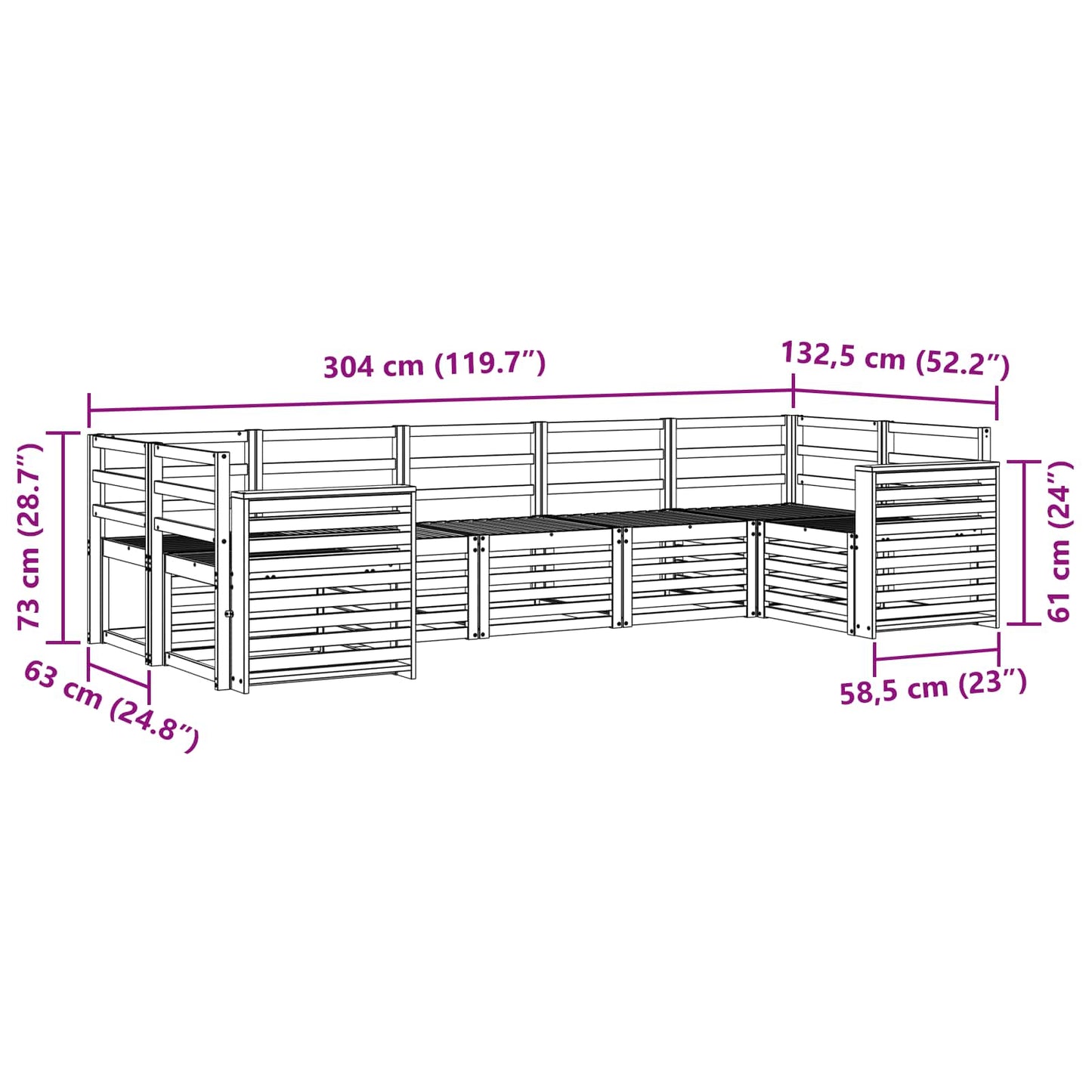 Utendørs sofa-sett 7 pcs Hvit 304 x 132,5 x 73 cm