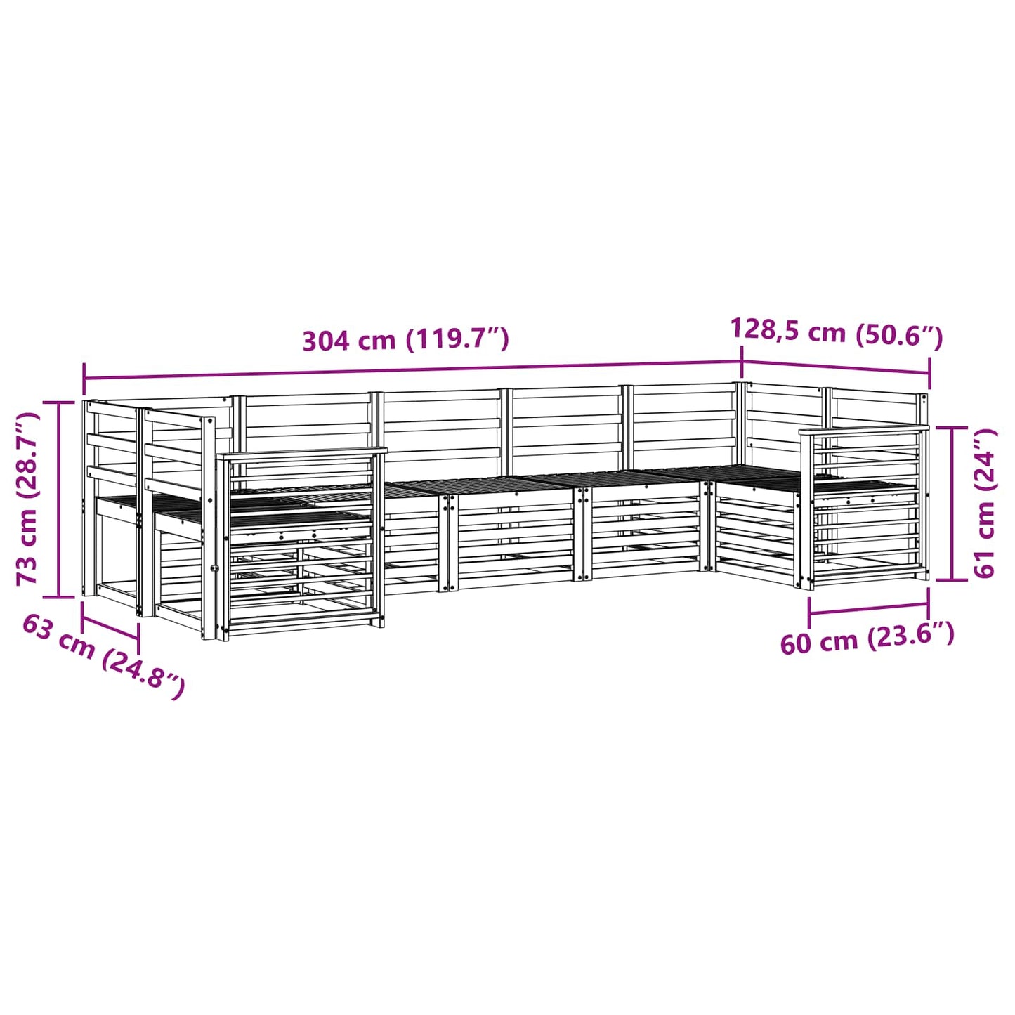 Utendørs sofa-sett 7 pcs Hvit 304 x 128,5 x 73 cm