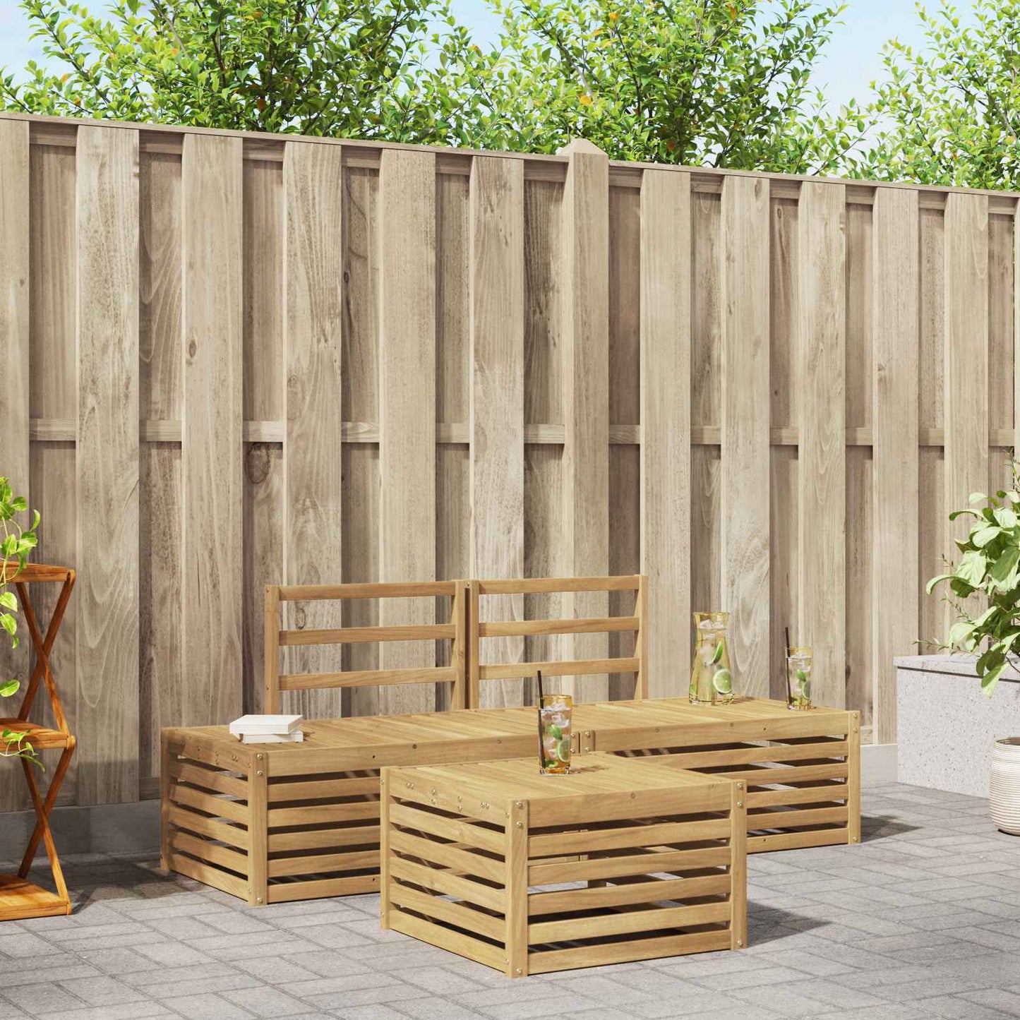 Utendørs sofa-sett 4 Stk Hvit Solid akasietre
