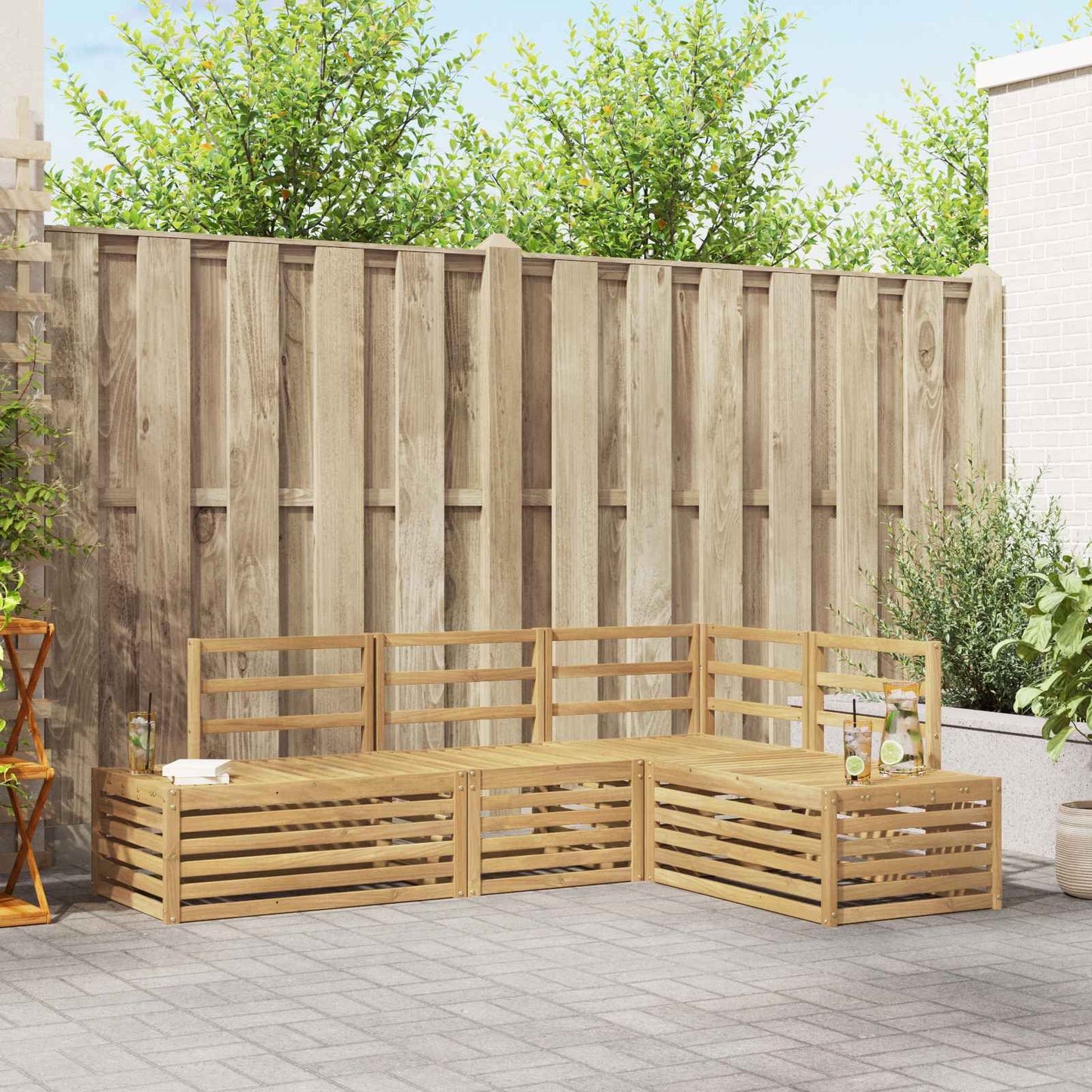 Utendørs sofa-sett 4 Stk Hvit Solid akasietre