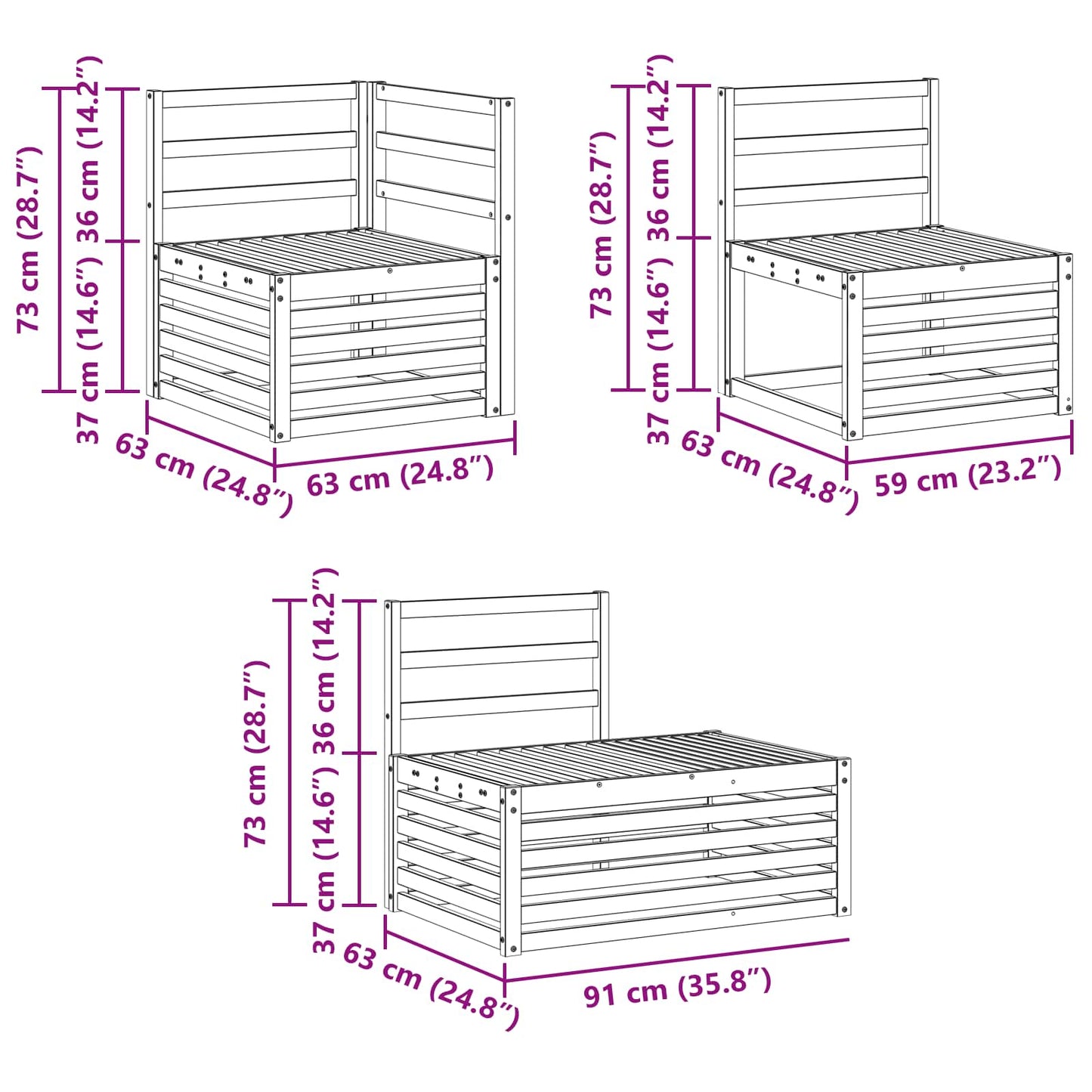 Utendørs sofa-sett 6 Stk Hvit