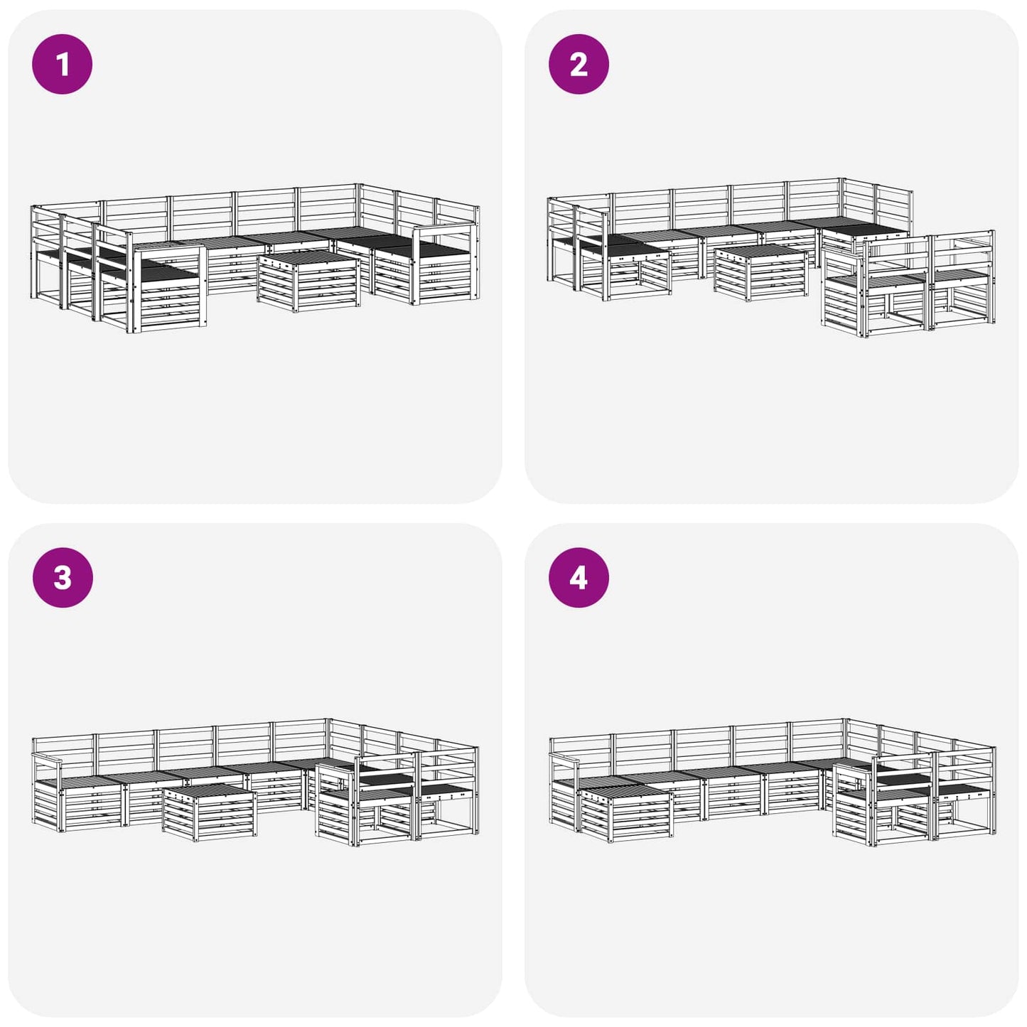 Utendørs sofa-sett 10 pcs Hvit 59 x 59 x 37 cm Solid akasietre
