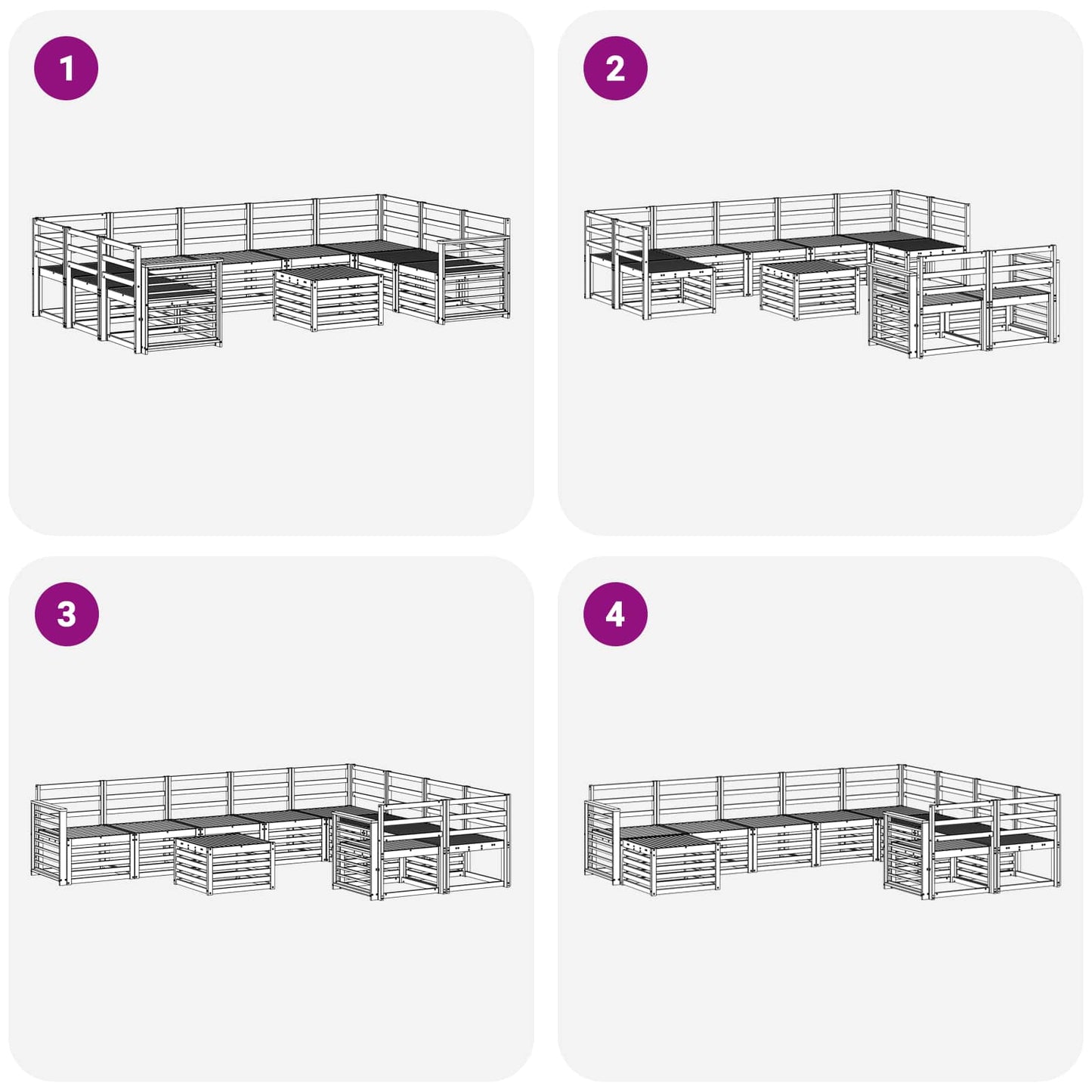 Utendørs sofa-sett 10 pcs Hvit 59 x 59 x 37 cm Solid akasietre