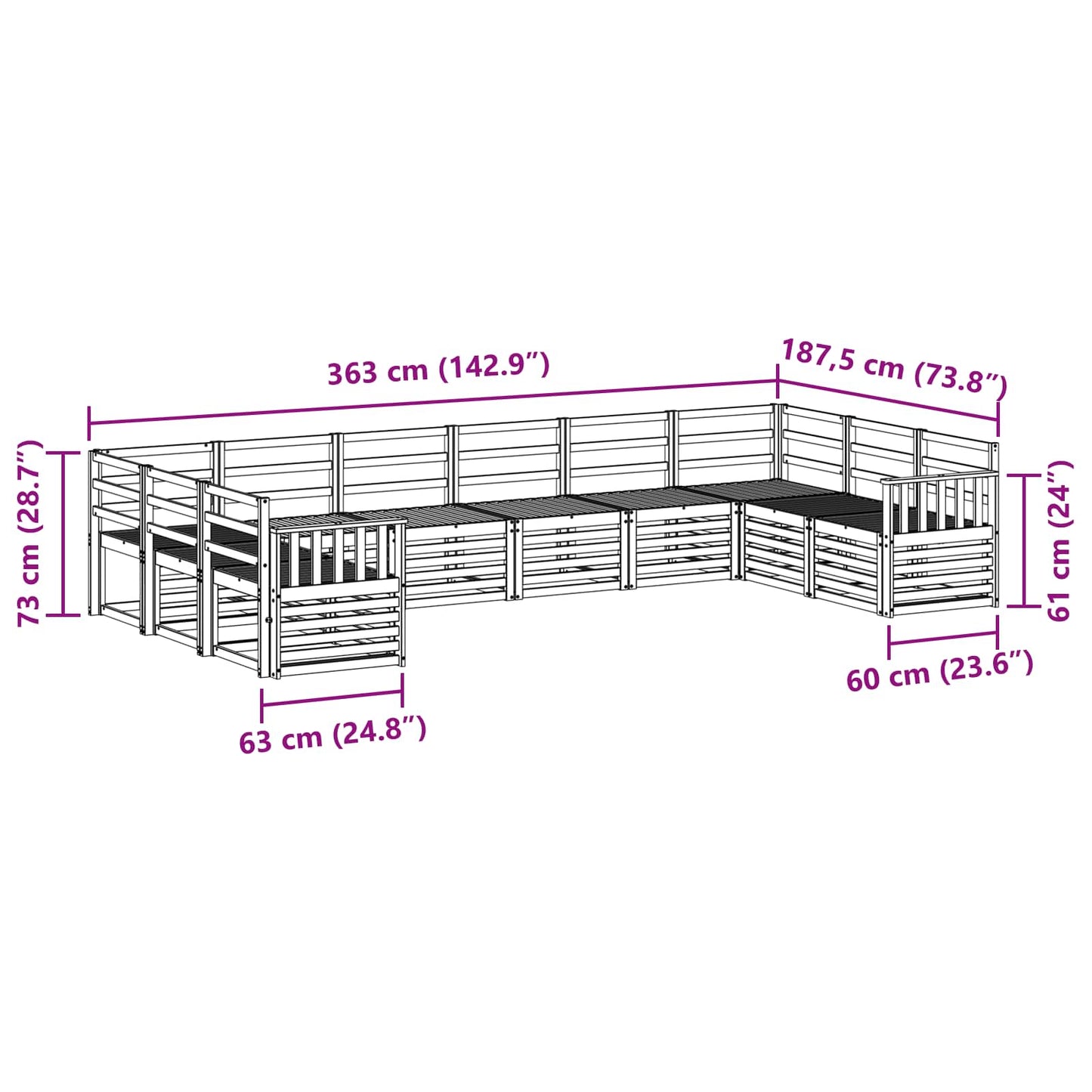 Utendørs sofa-sett 10 pcs Hvit 363 x 187,5 x 73 cm