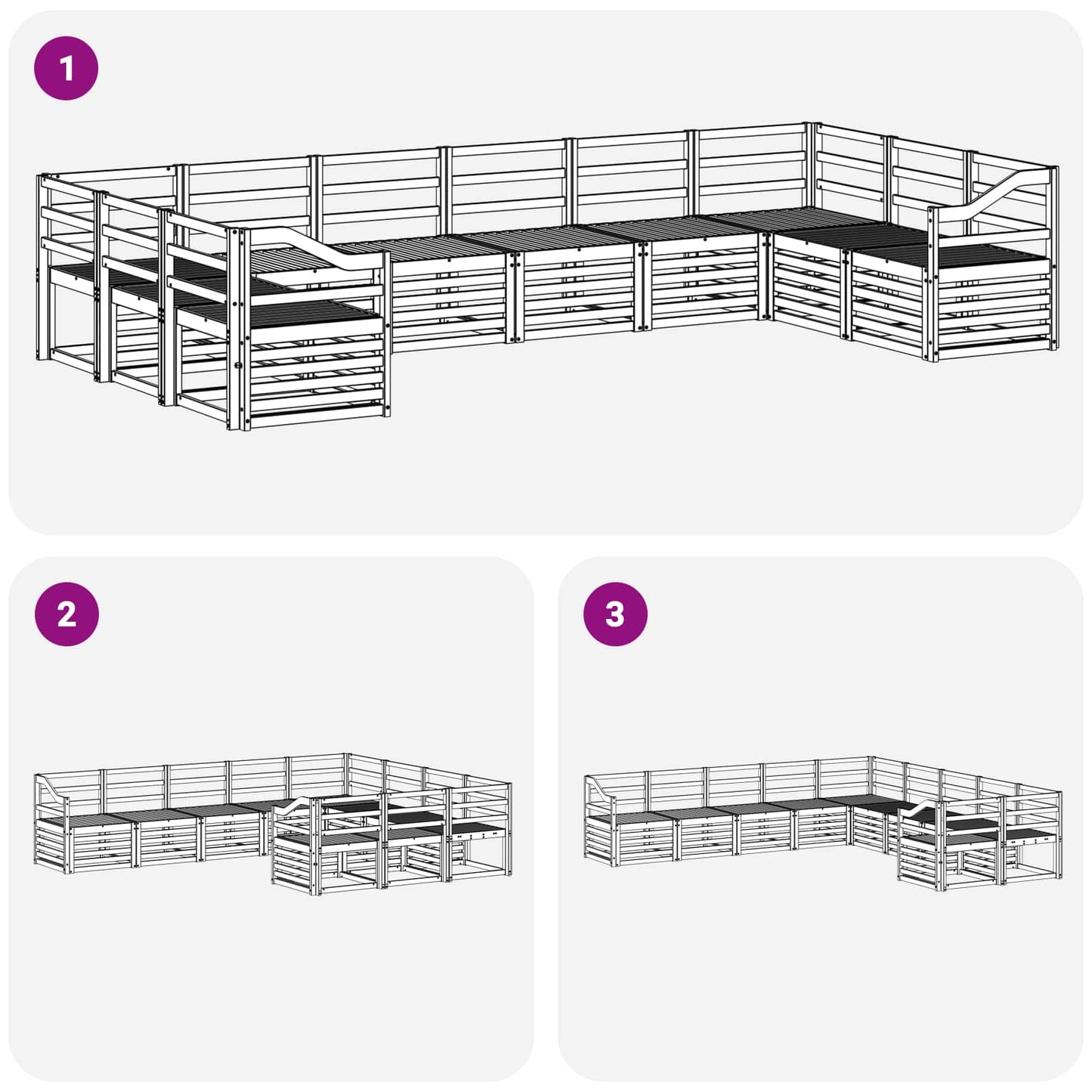 Utendørs sofa-sett 10 pcs Hvit 363 x 185,5 x 73 cm