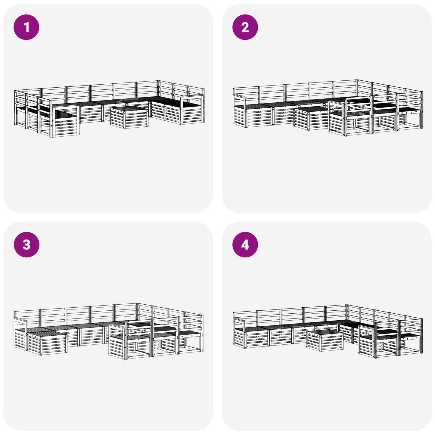 Utendørs sofa-sett 11 pcs Hvit 59 x 59 x 37 cm Solid akasietre