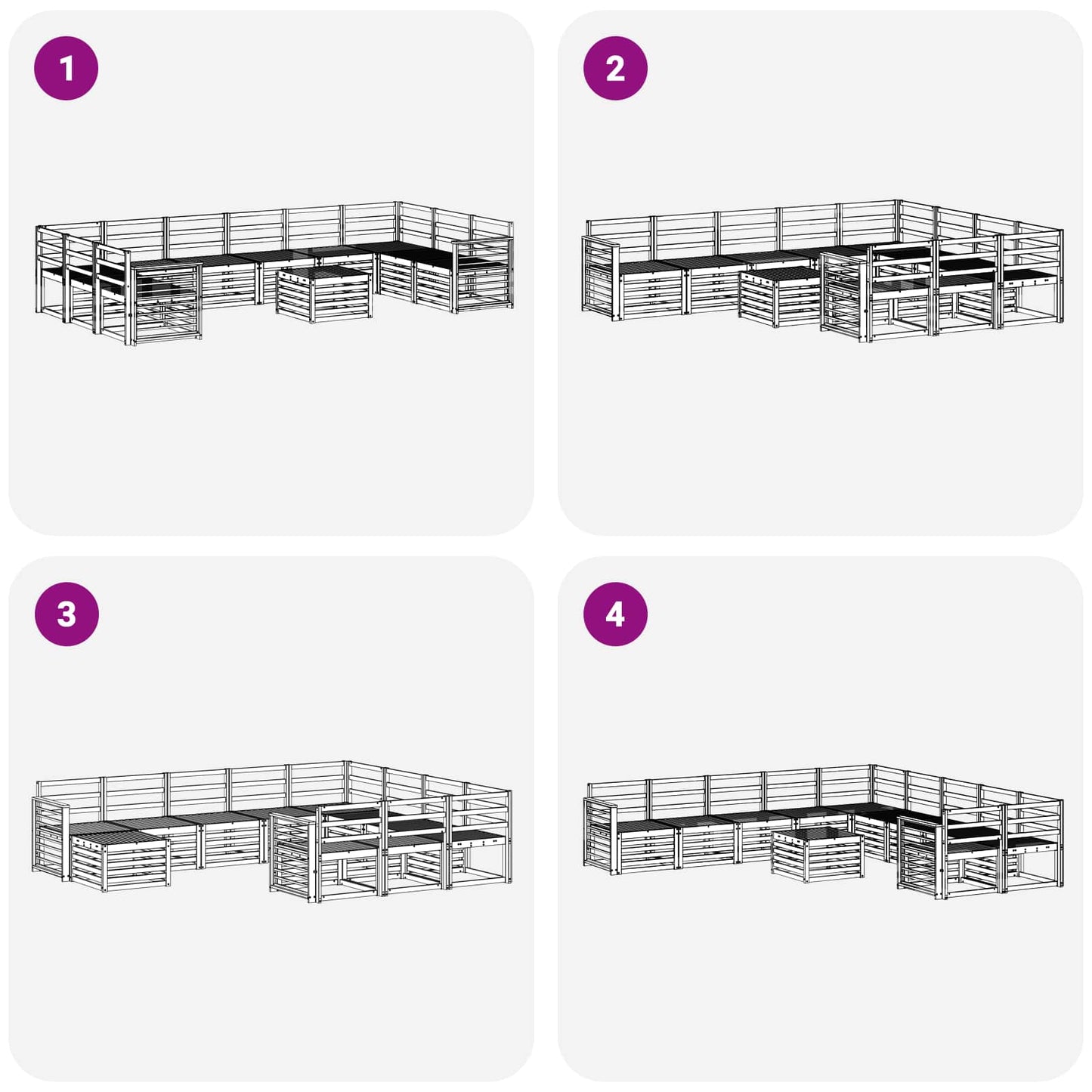 Utendørs sofa-sett 11 pcs Hvit 59 x 59 x 37 cm Solid akasietre