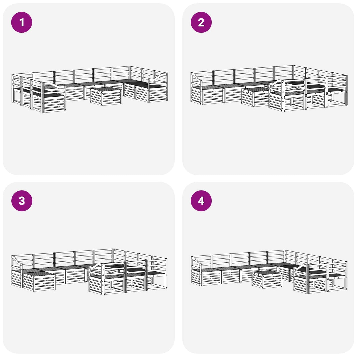Utendørs sofa-sett 11 pcs Hvit 59 x 59 x 37 cm Solid akasietre