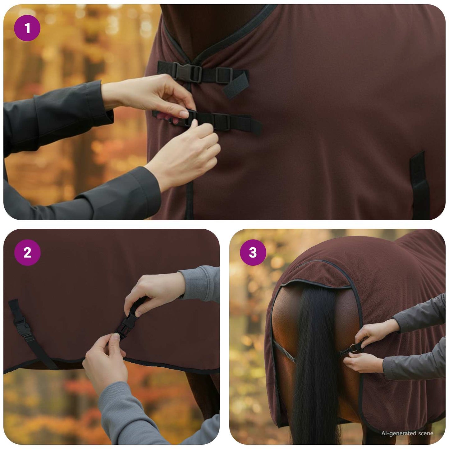 Hestepledd Helt mørk brun Polyester