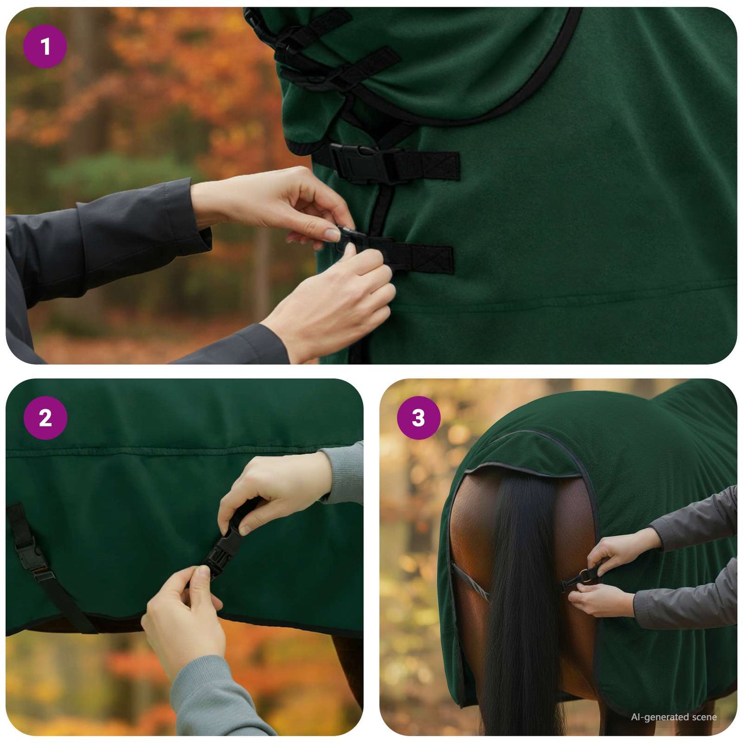 Hestepledd Kraftig mørk grønn Polyester