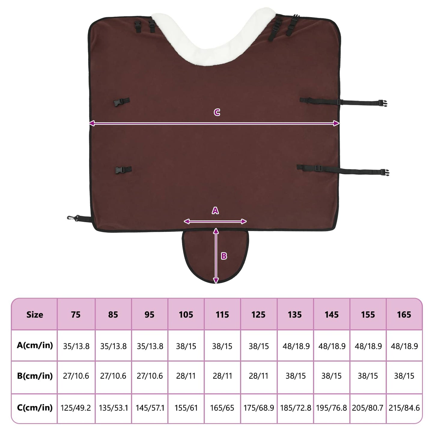Hestepledd Helt mørk brun 105 cm Polar fleece