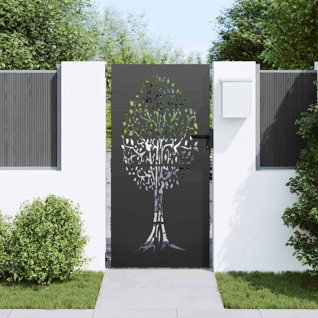 Hageport med lås Svart 85 x 175 cm Pulverlakkert stål